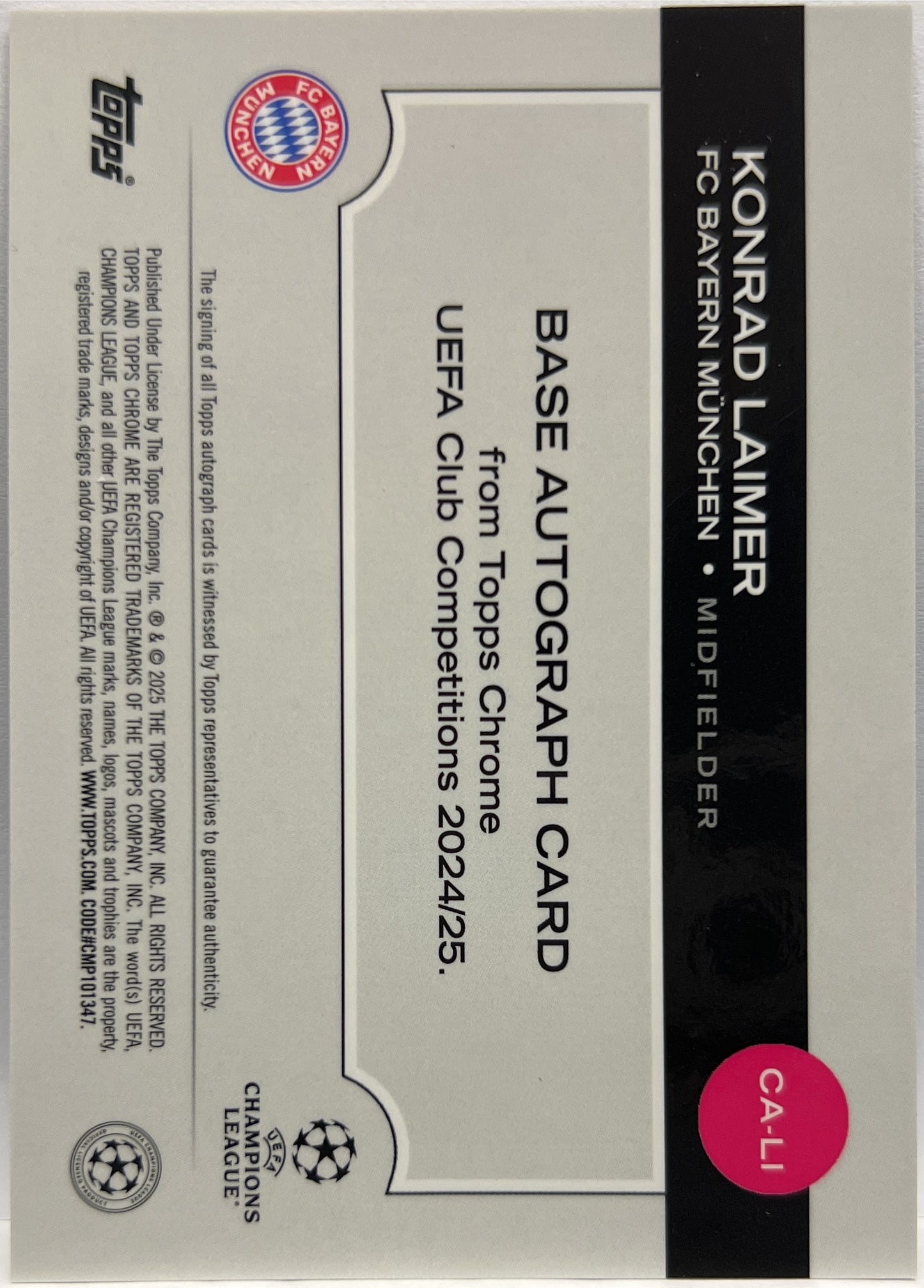 Konrad Laimer 101/150 Autograph Blue Topps Chrome UCC 2024/25