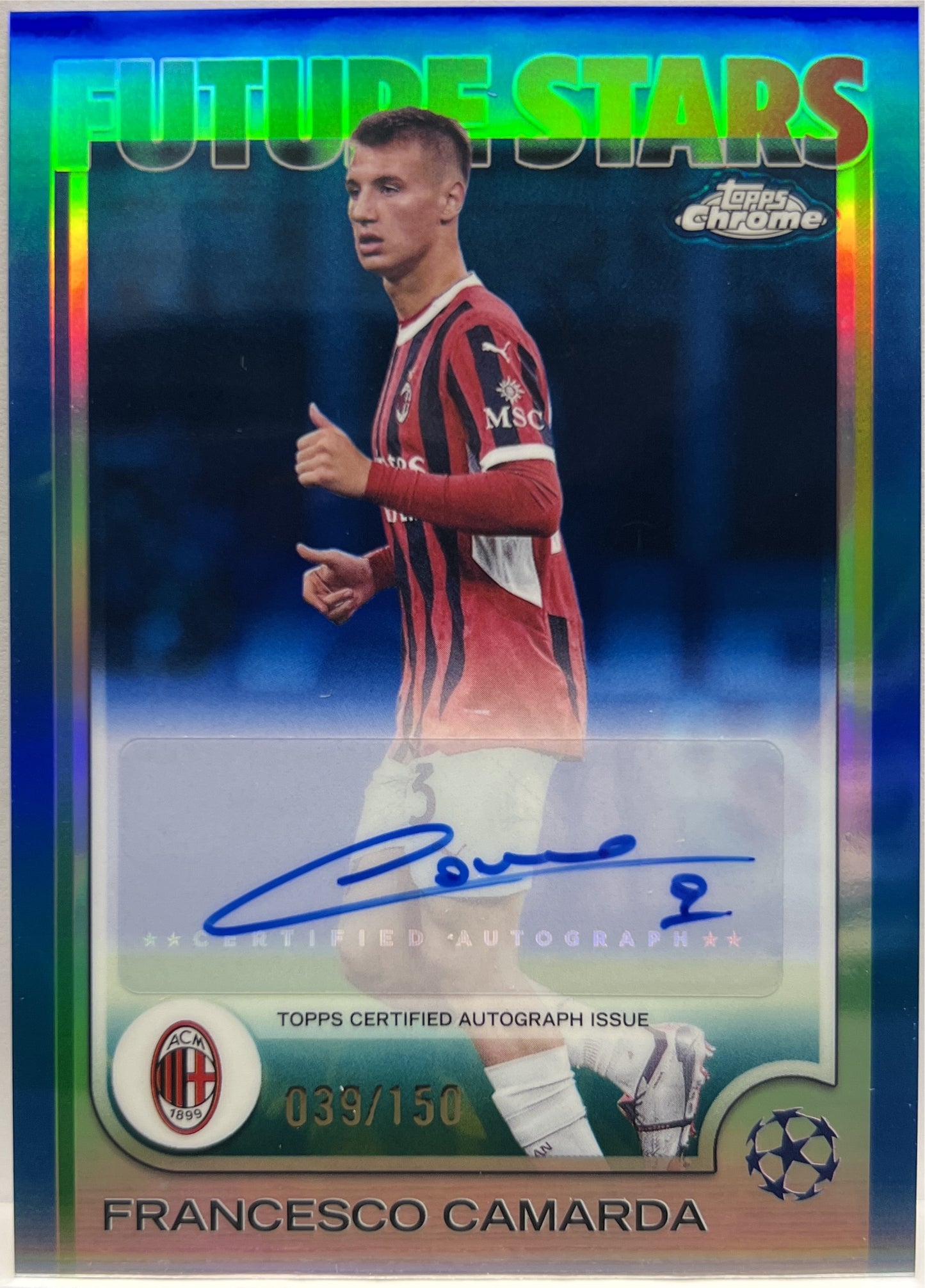 Francesco Camarda 39/150 Autograph Future Stars Blue Topps Chrome UCC 2024/25
