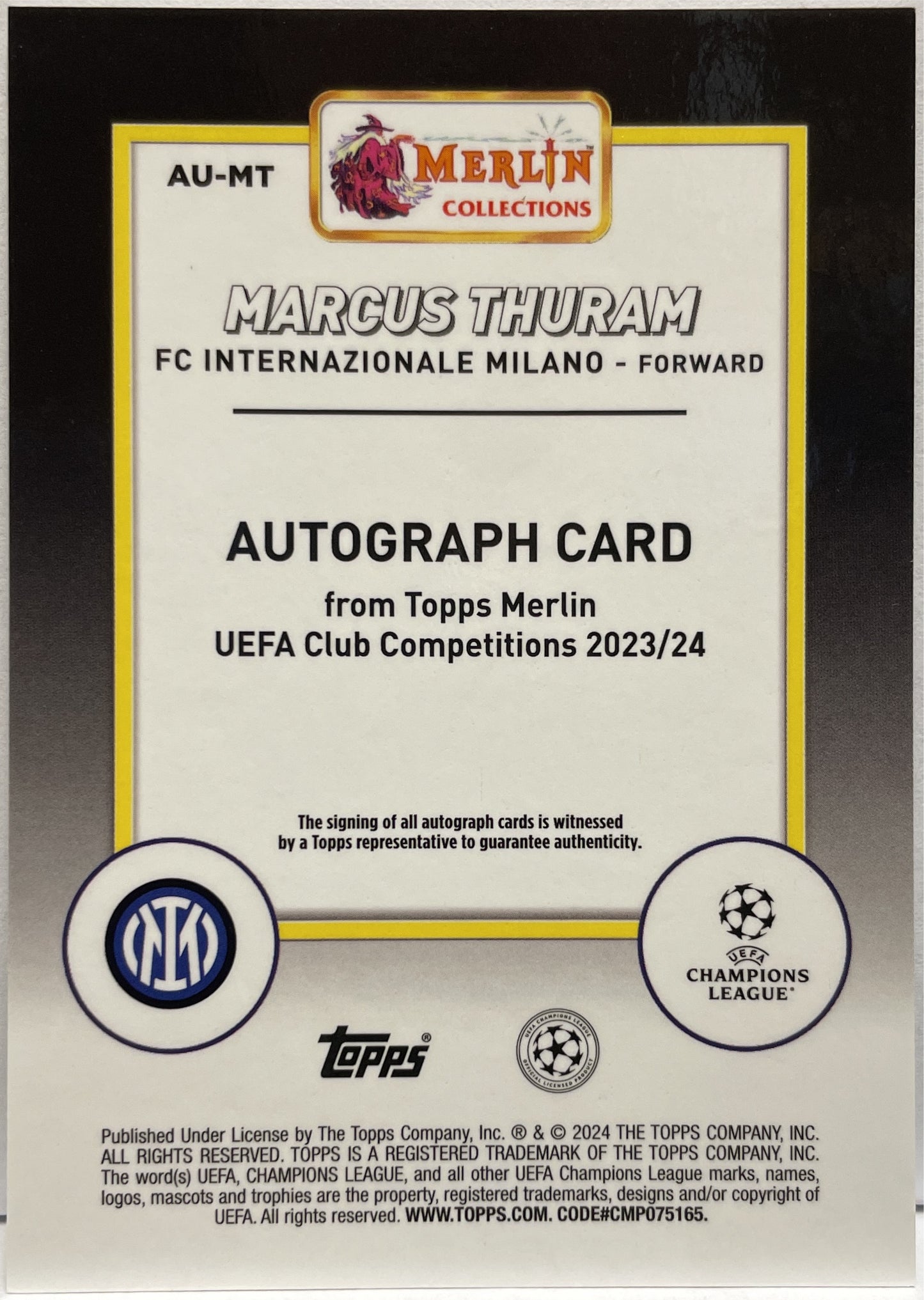Marcus Thuram 84/99 Autograph Mojo Topps Chrome Merlin UCC 2023/24