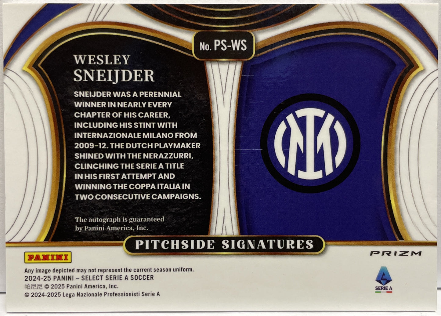 Wesley Sneijder Autograph Pitchside Signature Panini Select Serie A 2024/25