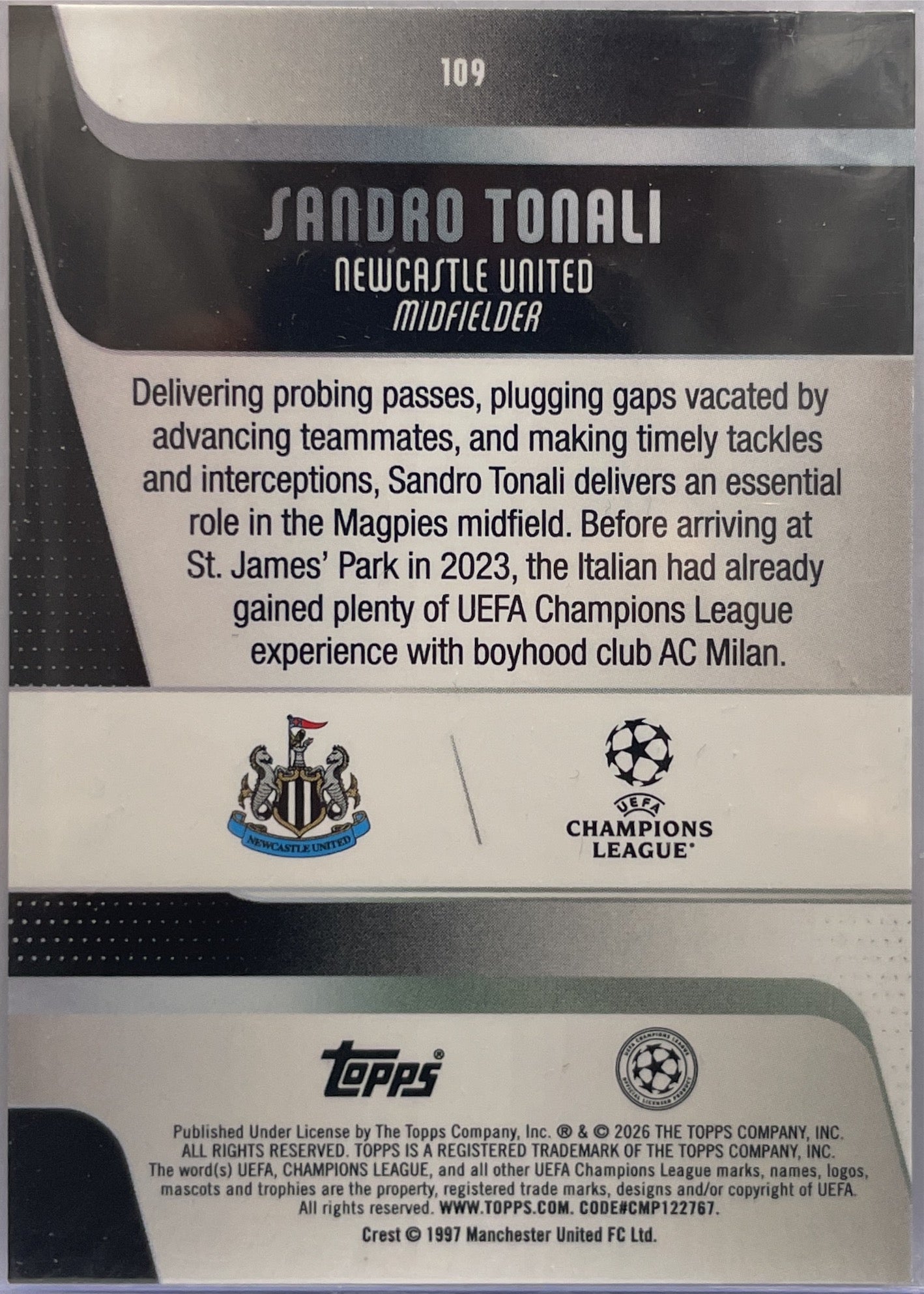 Sandro Tonali 10/50 Spring Flowers Topps UCC 2025/26