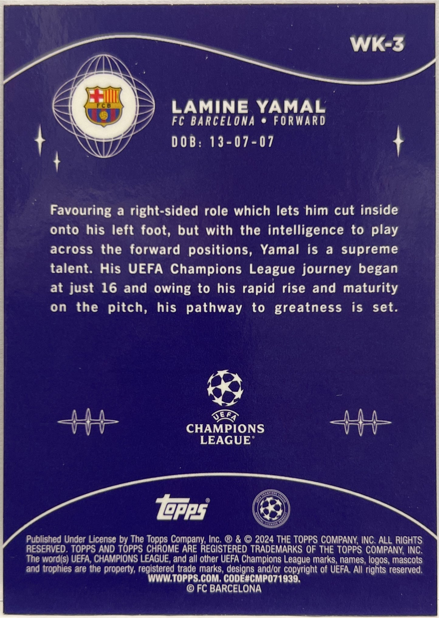 Lamine Yamal Rookie Wonderkids Topps Chrome UCC 2023/24