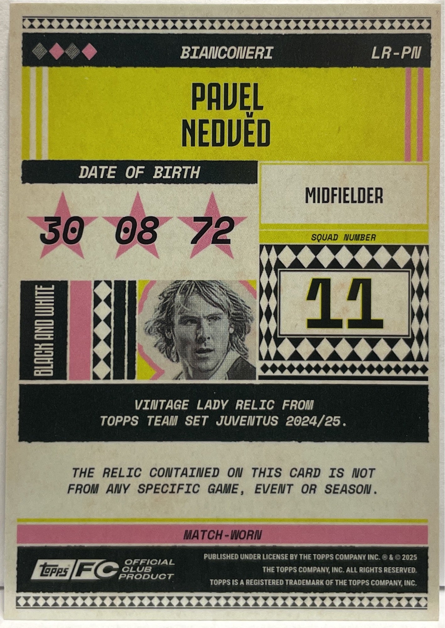 Pavel Nedved 168/250 Patch Vintage Lady Relic Topps Juventus Premium Team Set 2024/25