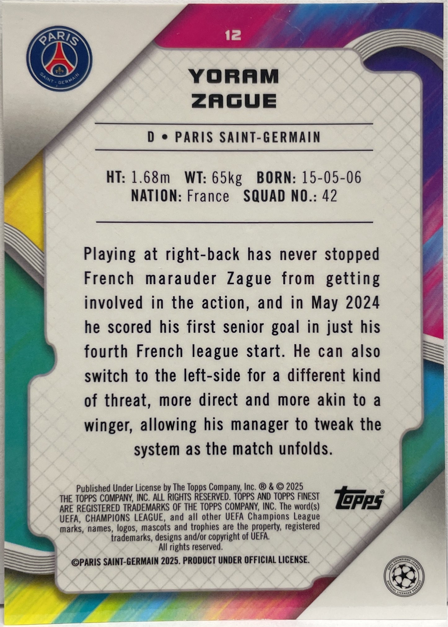 Yoram Zague 82/99 Rookie Green Lava Topps Finest UCC 2024/25