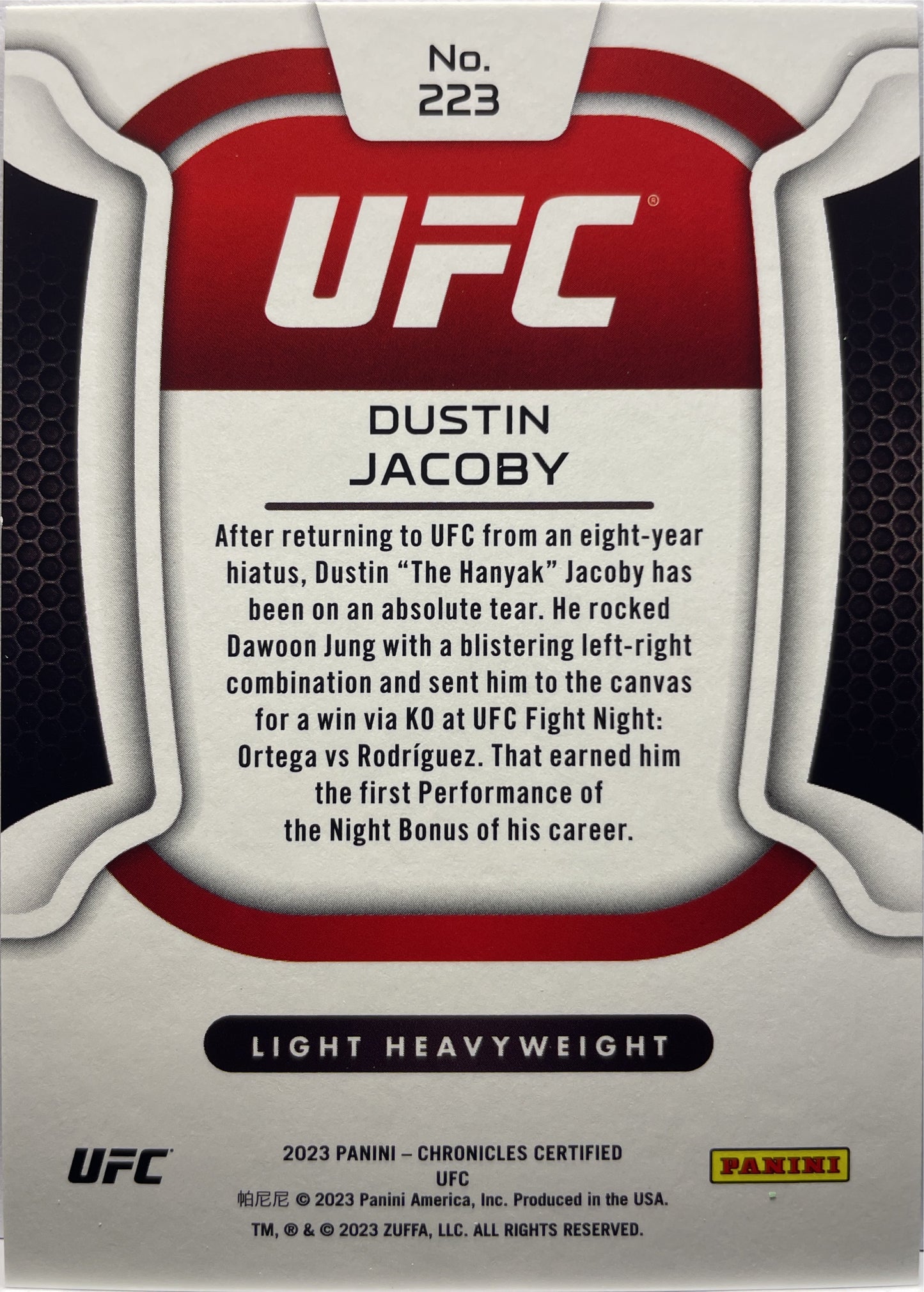 Dustin Jacoby 28/199 Certidied Red Chronicles UFC 2023