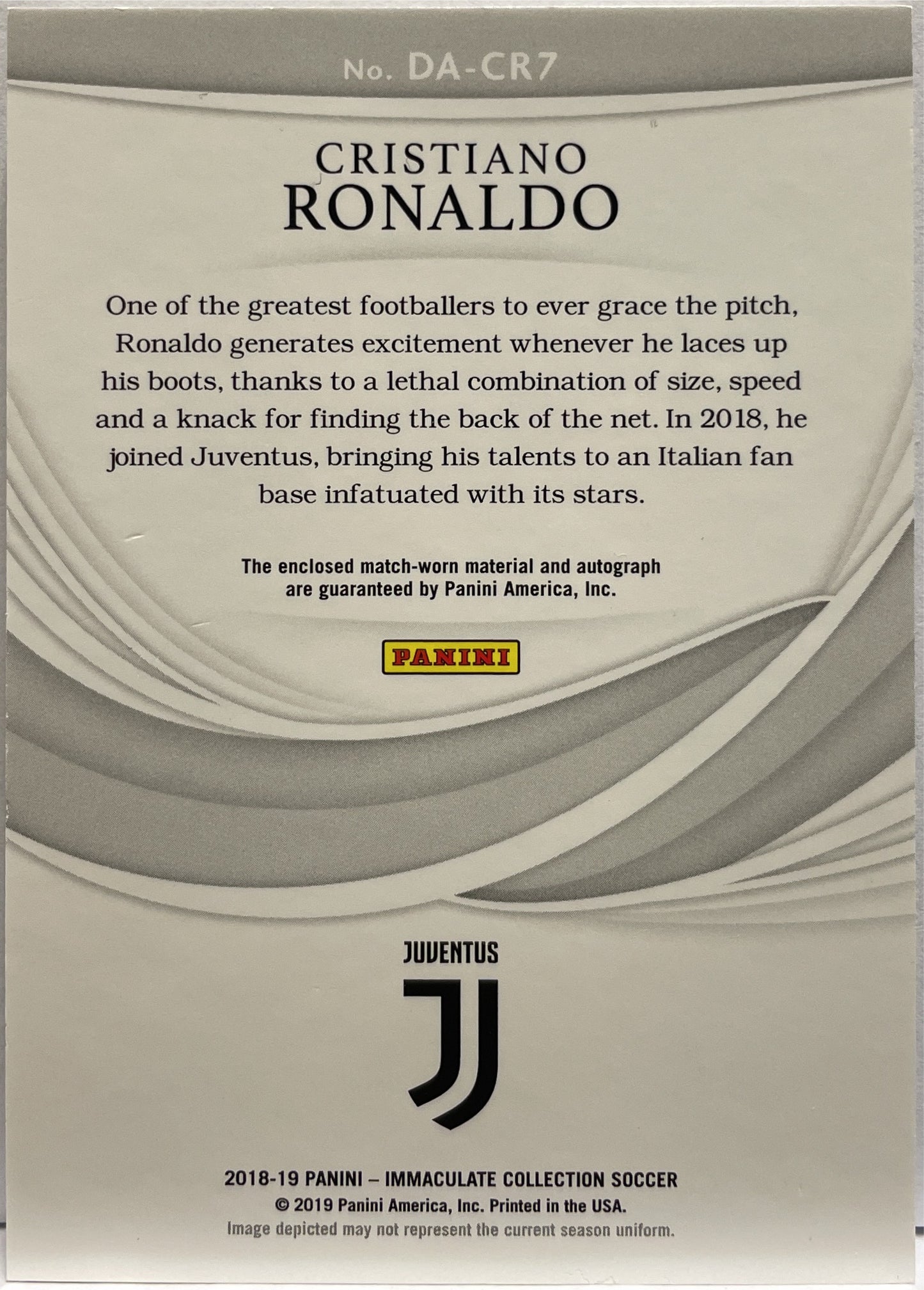 Cristiano Ronaldo 10/15 Patch Worn Panini Immaculate 2018/19