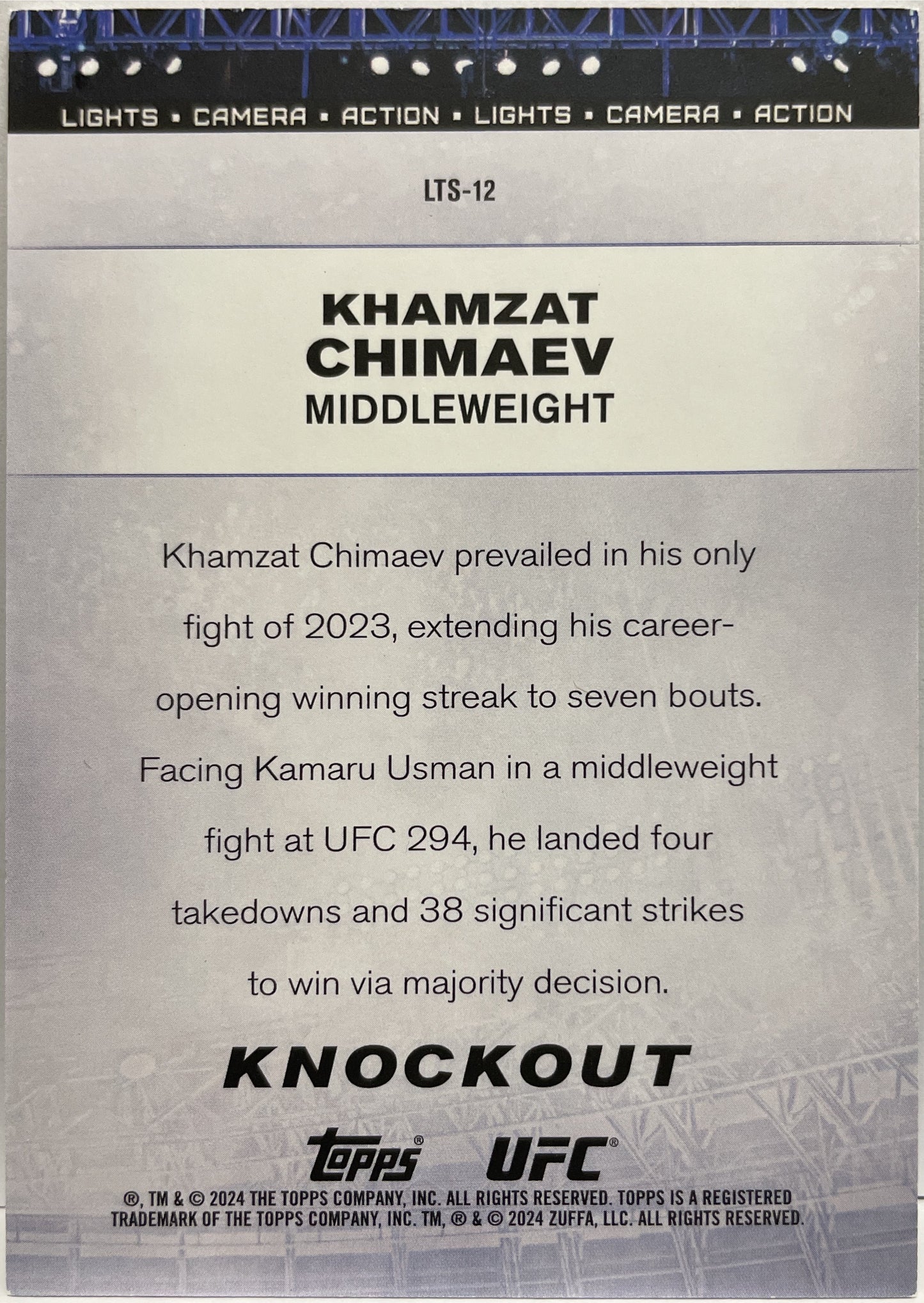 Khamzat Chimaev 93/99 Lights Purple Topps Knockout UFC 2024