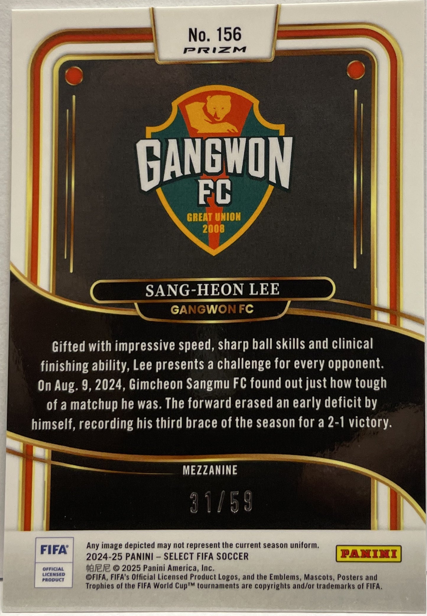 Sang Heon Lee 31/59 Red Wave Panini Select Fifa 2024/25