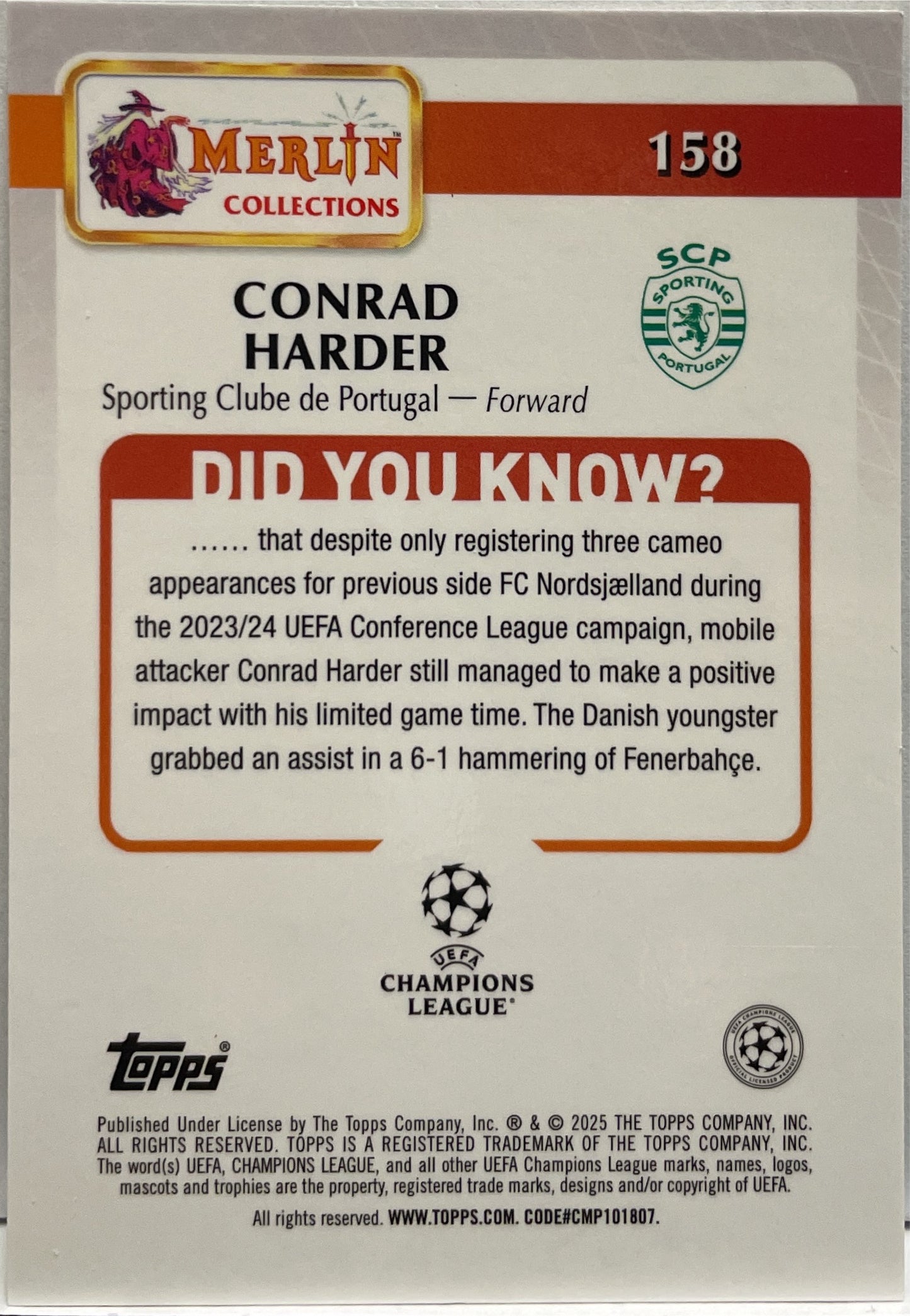 Conrad Harder 43/99 Rookie Green Topps Merlin UCC 2024/25