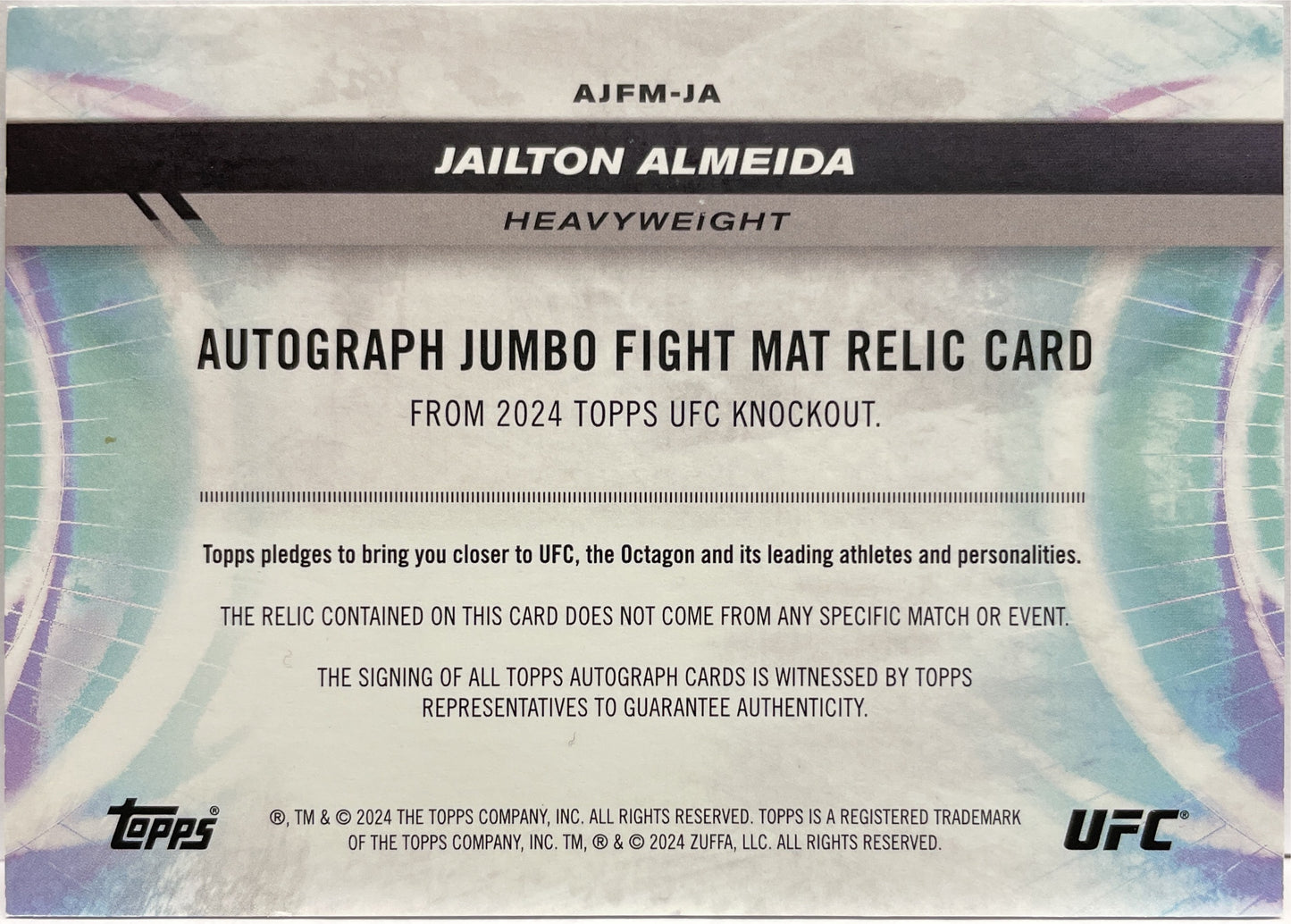 Jailton Almeida 55/99 Autograph Patch Topps Knockout UFC 2024