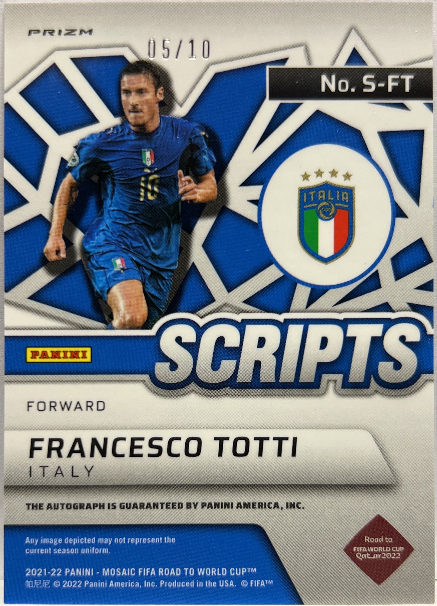 Francesco Totti 5/10 Autograph Pink Mosaic Road To Qatar 2022