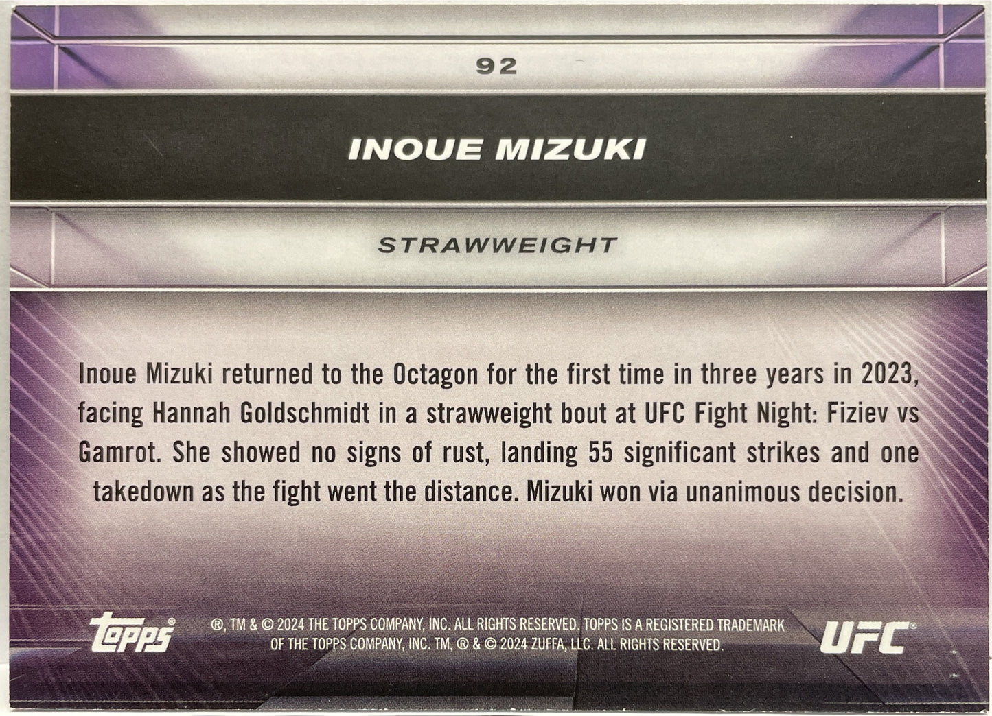 Inoue Mizuki 74/125 Rookie Topps Knockout UFC 2024