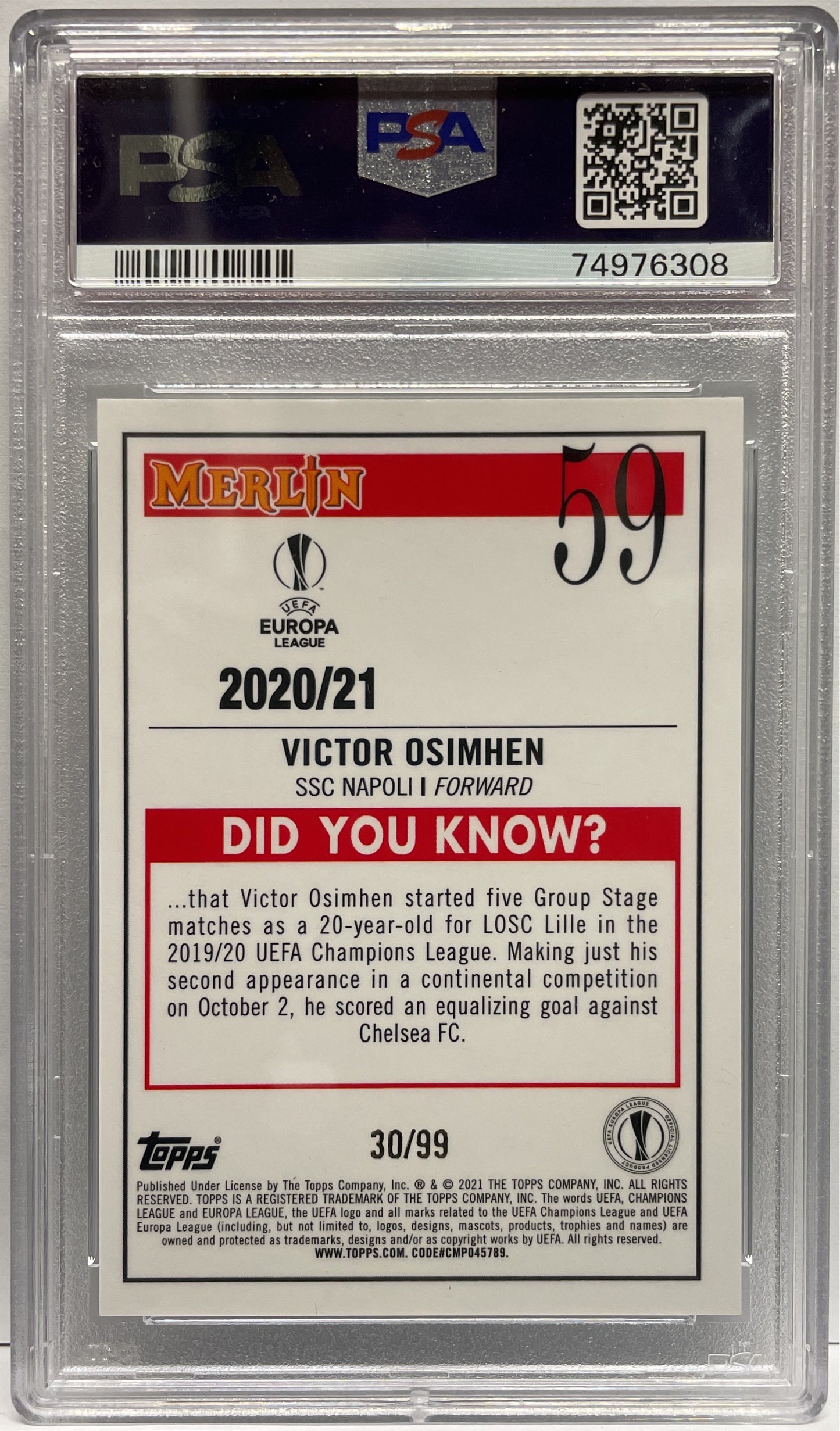 PSA 10 - VIctor Osimhen 30/99 Rookie Green Mojo - Topps Chrome Merlin 2020/21