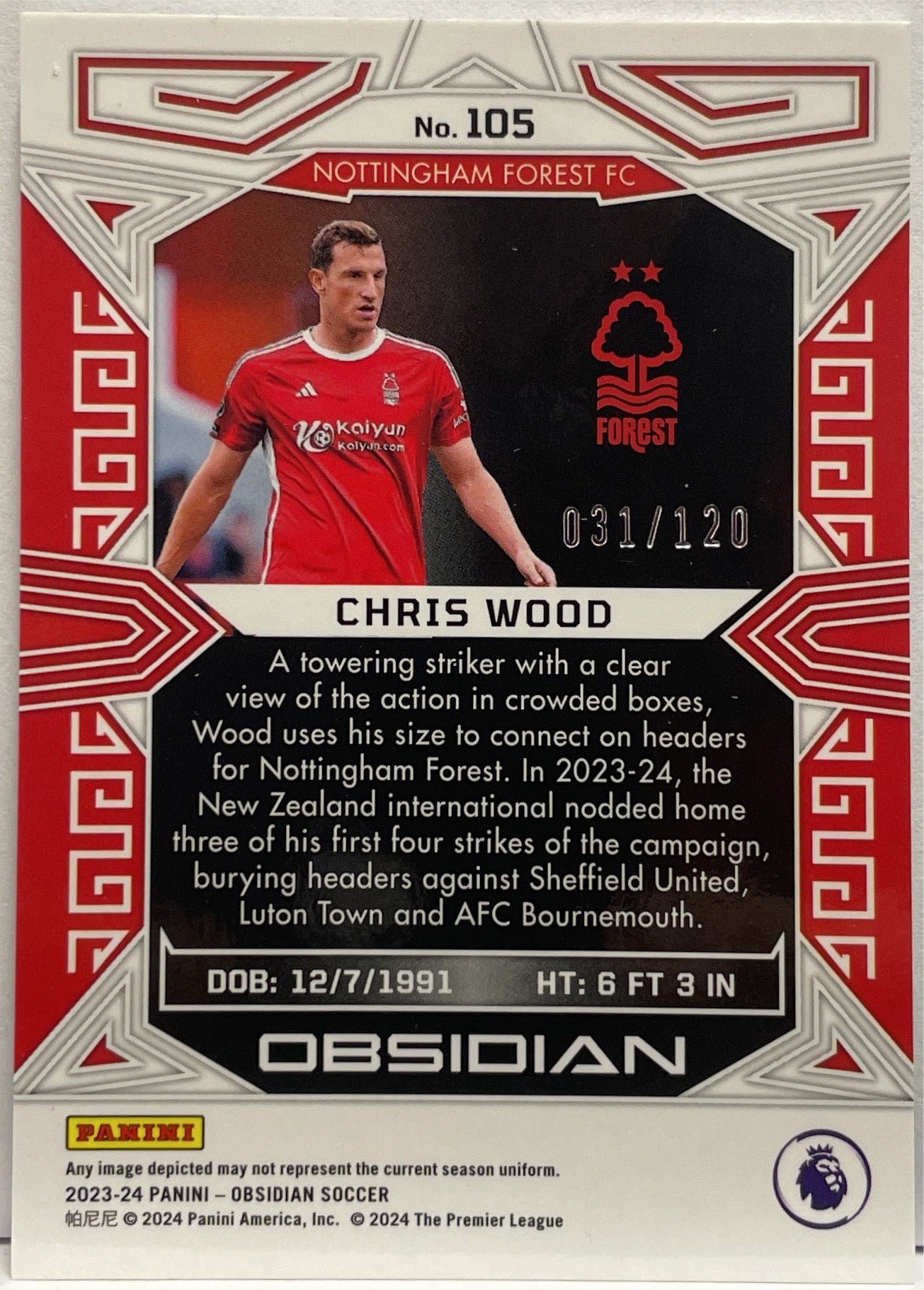 Chris Wood 31/120 Panini Obsidian 2023/24
