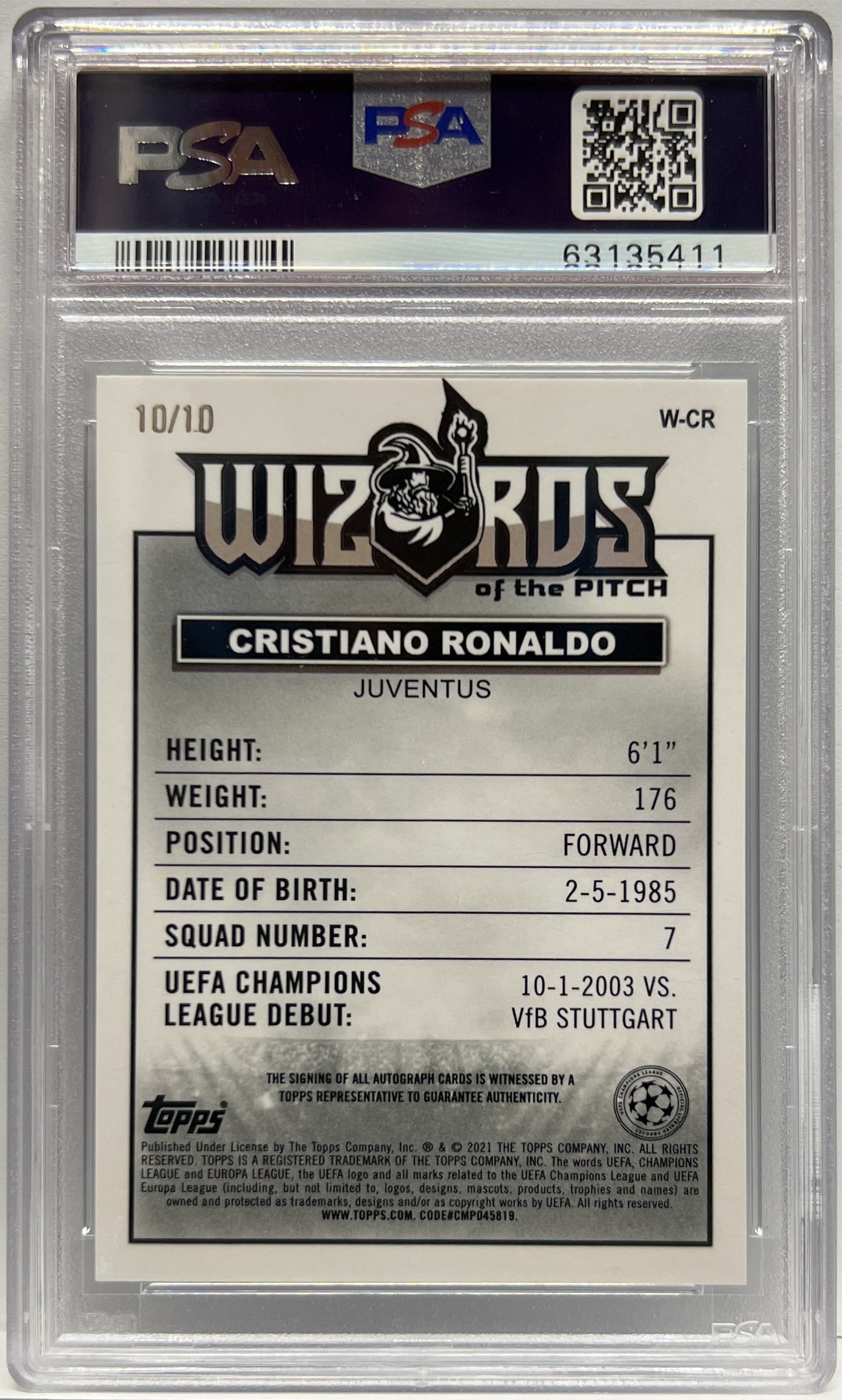Cristiano Ronaldo 10/10 Autograph Wizards Of The Pitch Topps Chrome Merlin 2020/21 PSA 9
