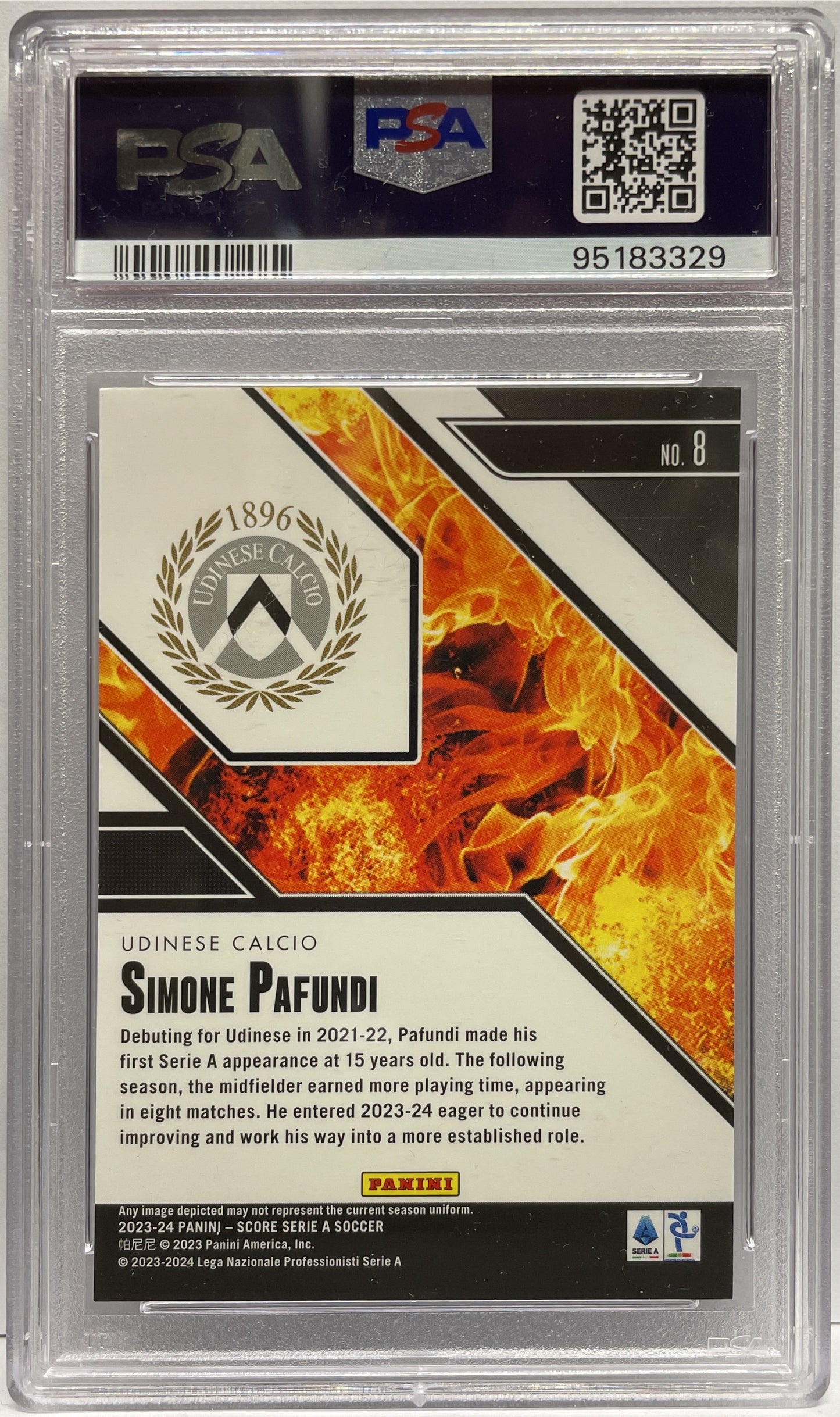 PSA 8 - Simone Pafundi 10/15 Hot Rookies Purple Laser- Panini Score Serie A 2023/24