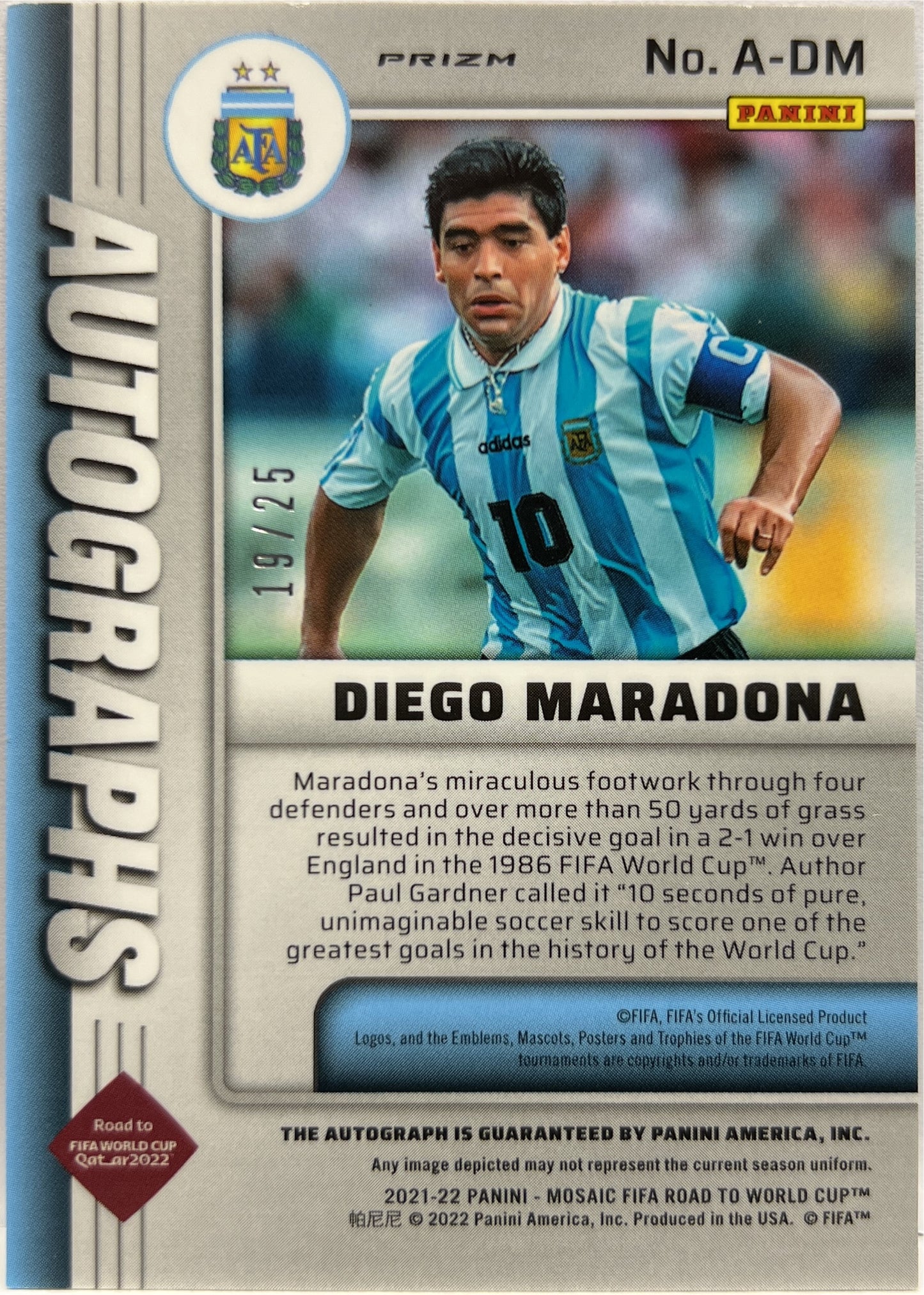 Diego Maradona 19/25 Autograph Orange Mosaic Road To Qatar 2022