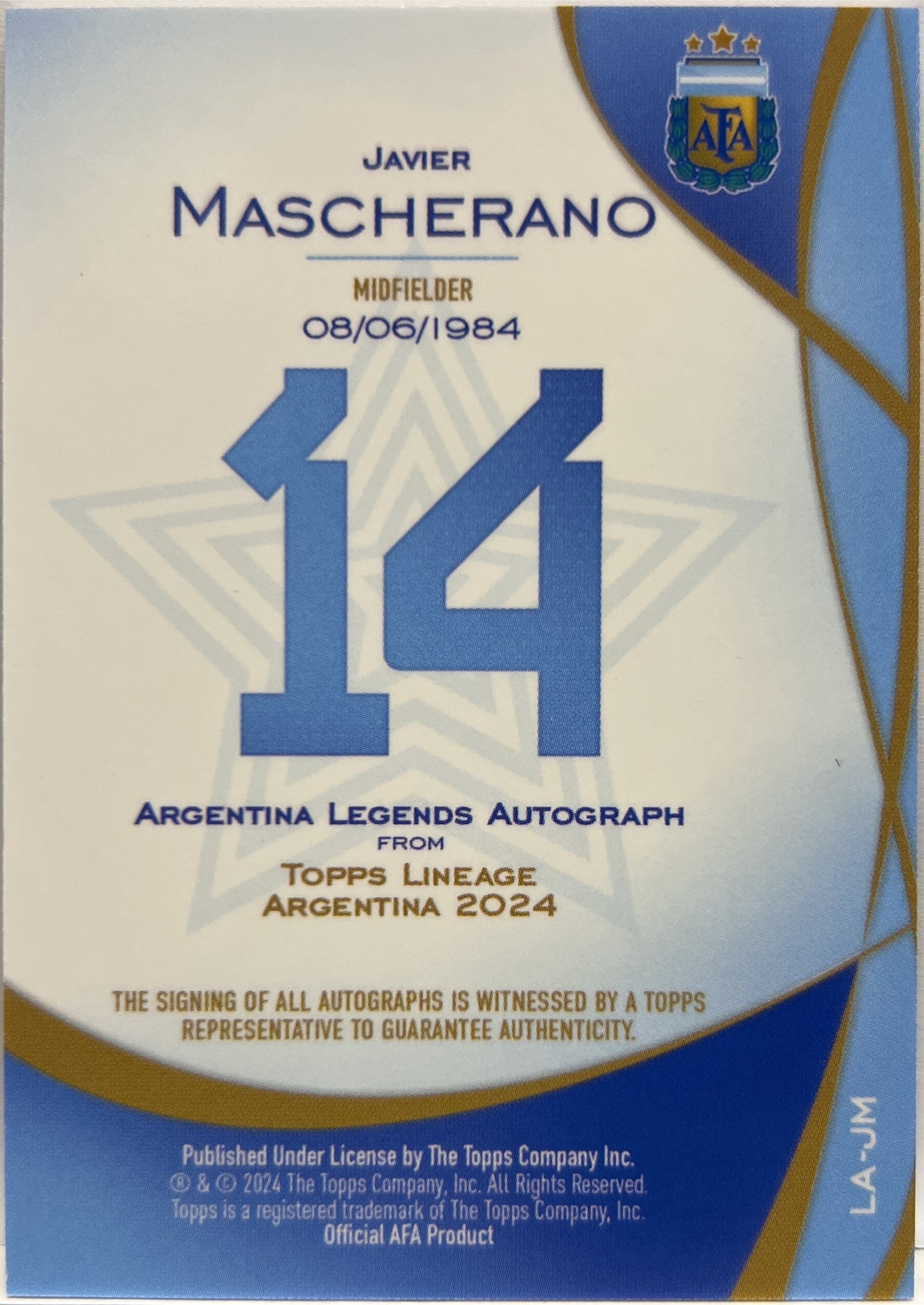 Javier Mascherano 5/5 Autograph Red Topps Lineage Argentina 2024
