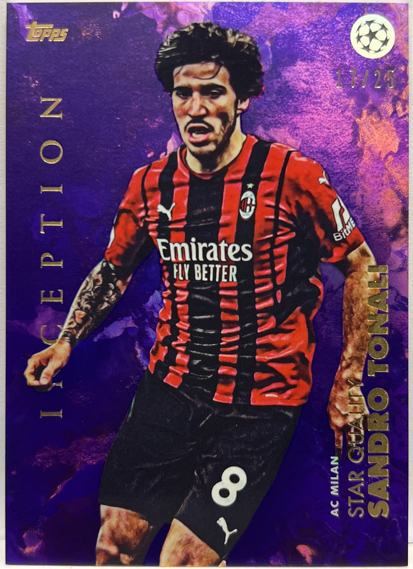 Sandro Tonali 17/25 Star Quality Purple Topps Inception 2021/22
