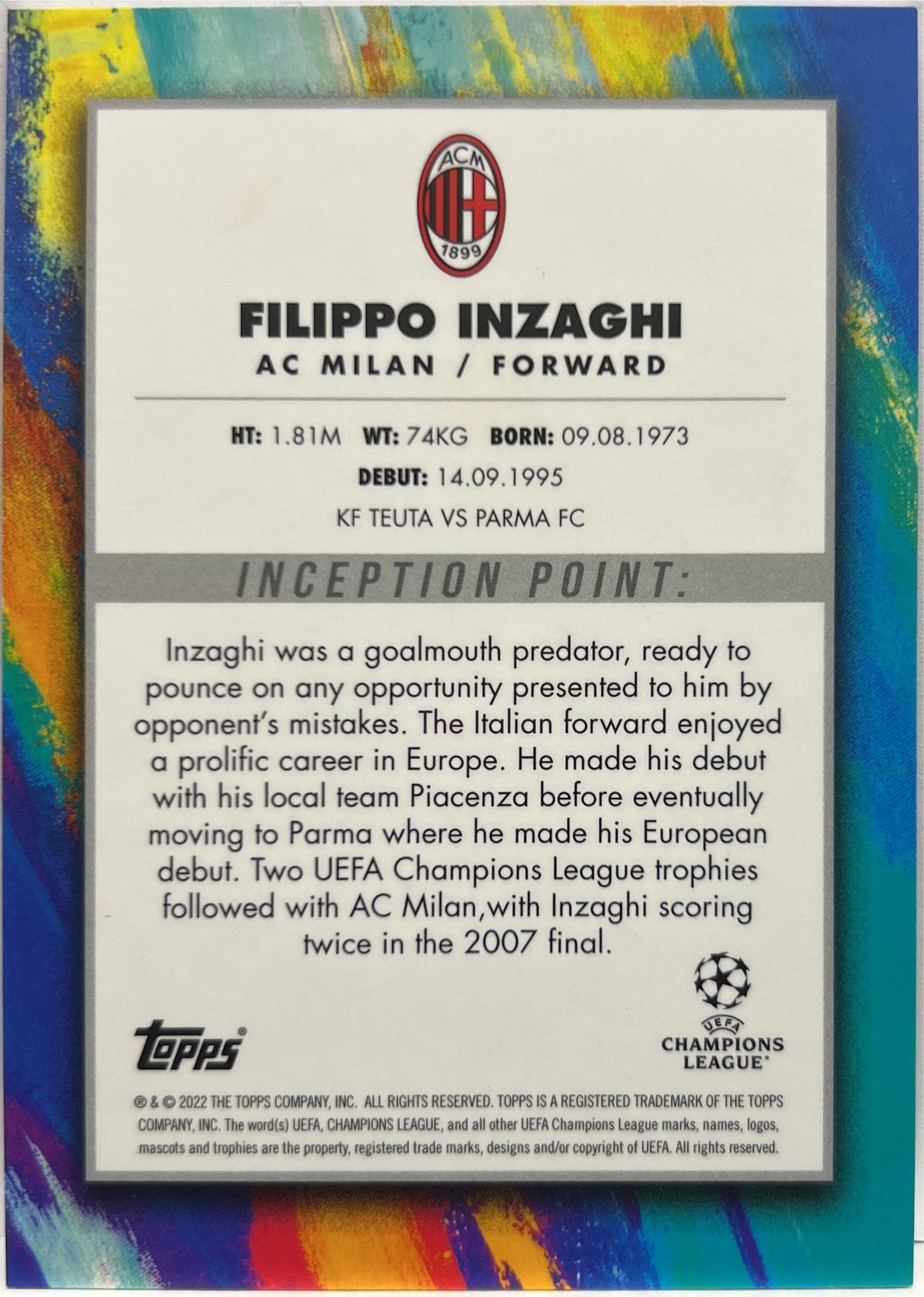 Filippo Inzaghi 14/25 Legacy Purple Topps Inception 2021/22