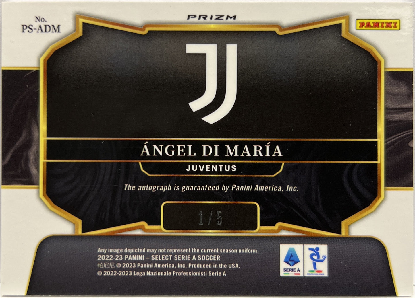 Angel Di Maria 1/5 Autograph Pitchside Signatures Green Select Serie A 2022/23