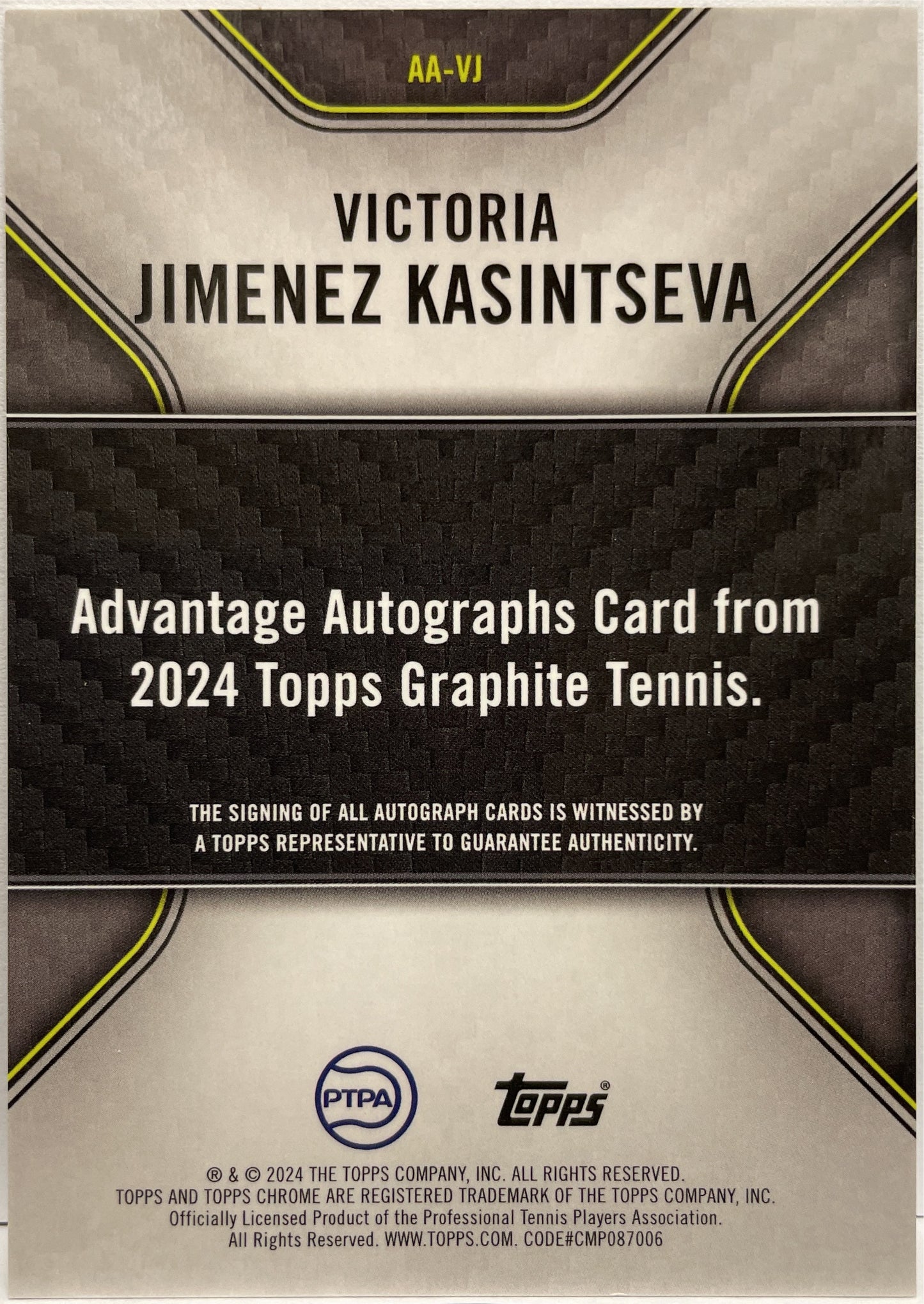 Victoria Jimenez Kasitseva Rookie Autograph Topps Tennis Graphite 2024