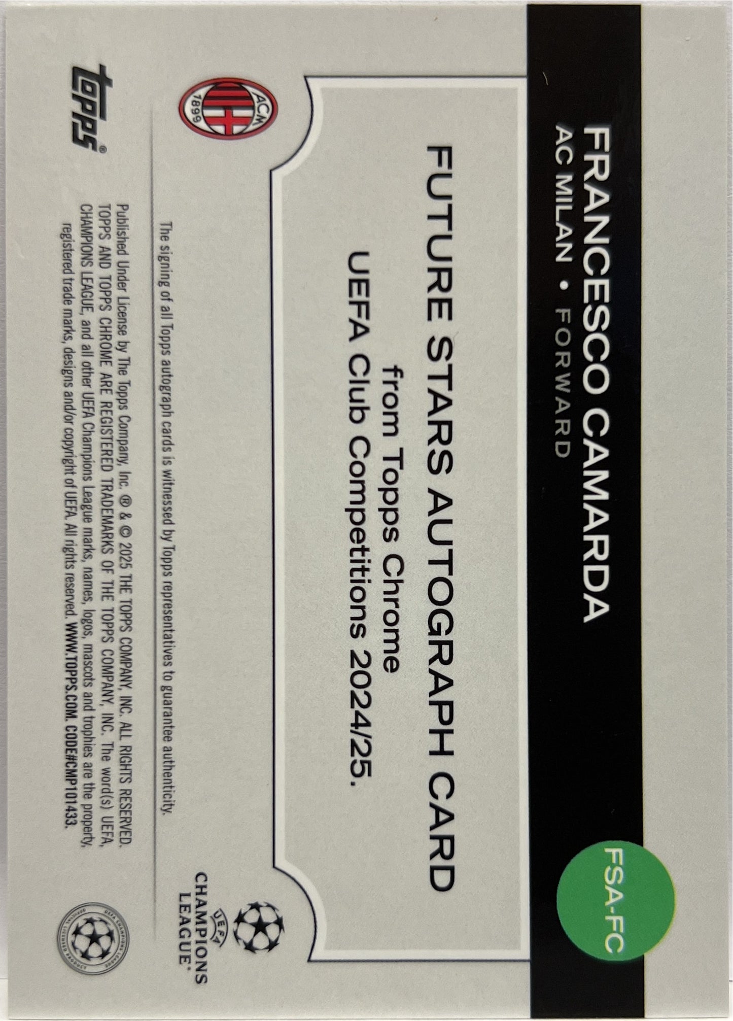 Francesco Camarda 167/250 Autograph Future Stars Pink Topps Chrome UCC 2024/25