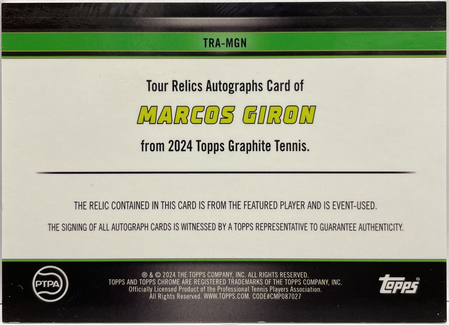 Marcos Giron 41/50 Patch Autograph Topps Tennis Graphite 2024