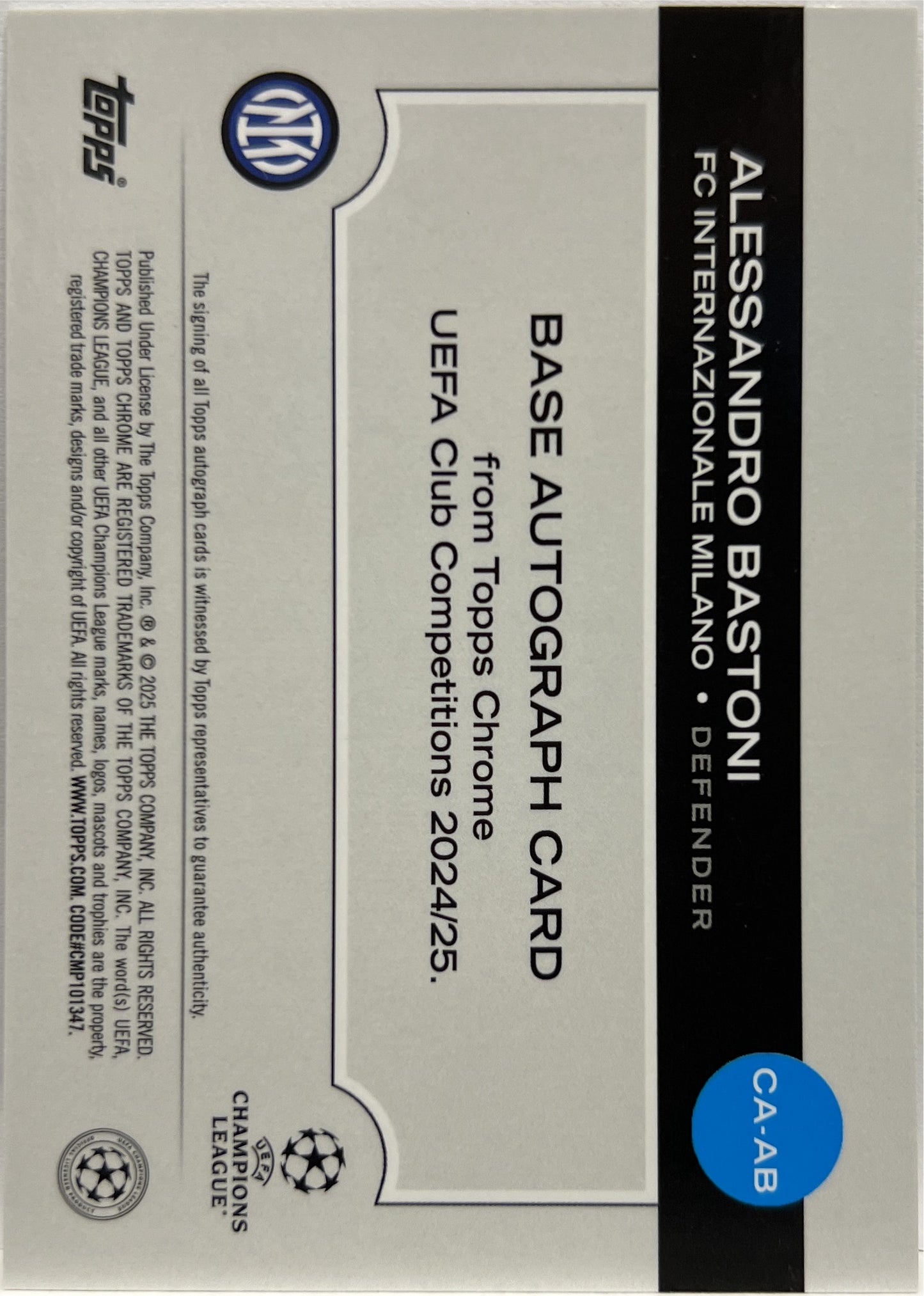Alessandro Bastoni 48/50 Autograph Gold Lava Topps Chrome UCC 2024/25