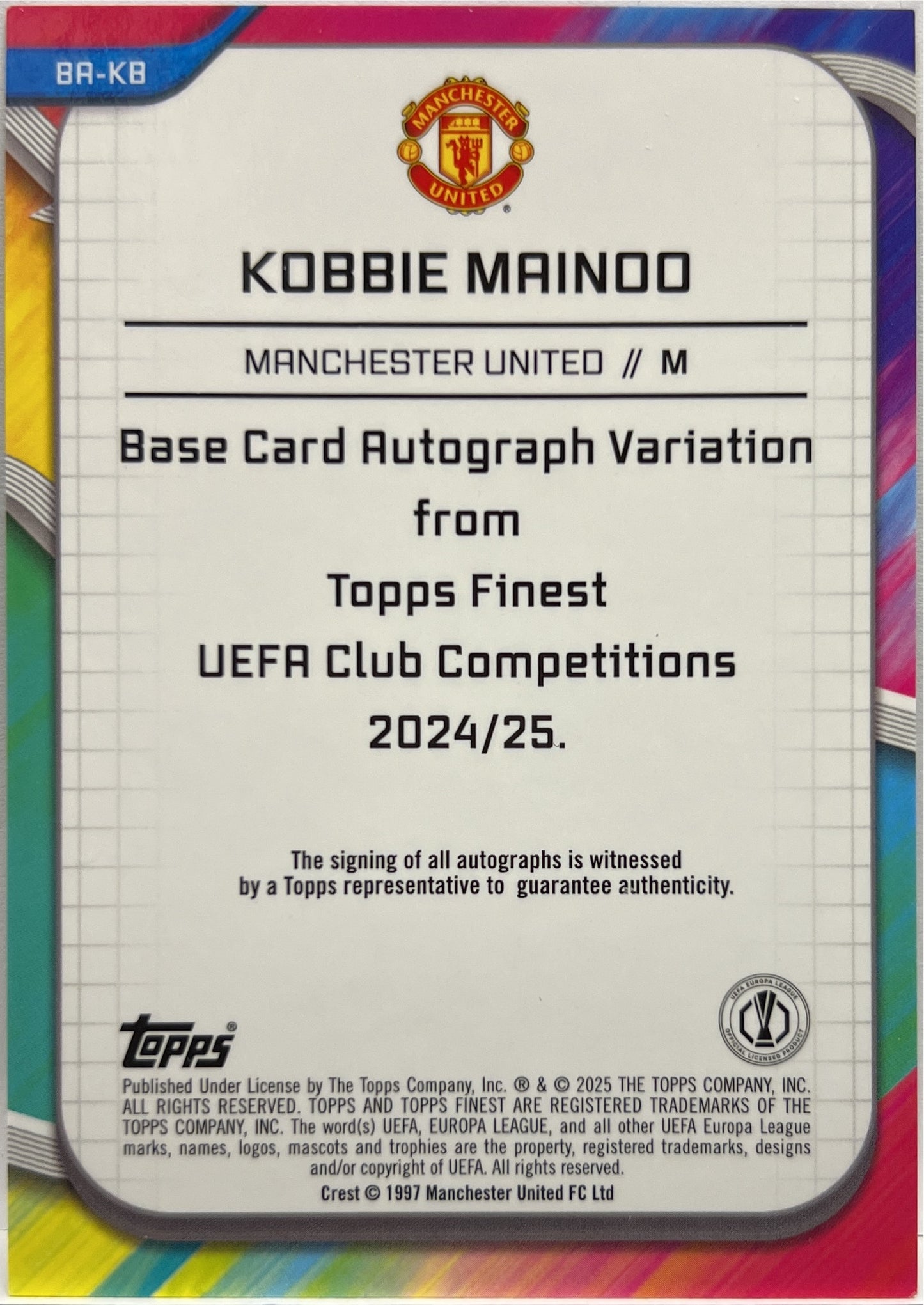 Kobbie Mainoo 21/99 Autograph Neon Green Topps Finest UCC 2024/25
