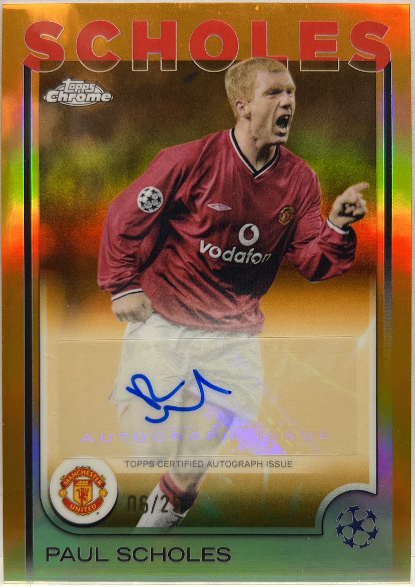 Paul Scholes 6/25 Autograph Orange Topps Chrome UCC 2024/25