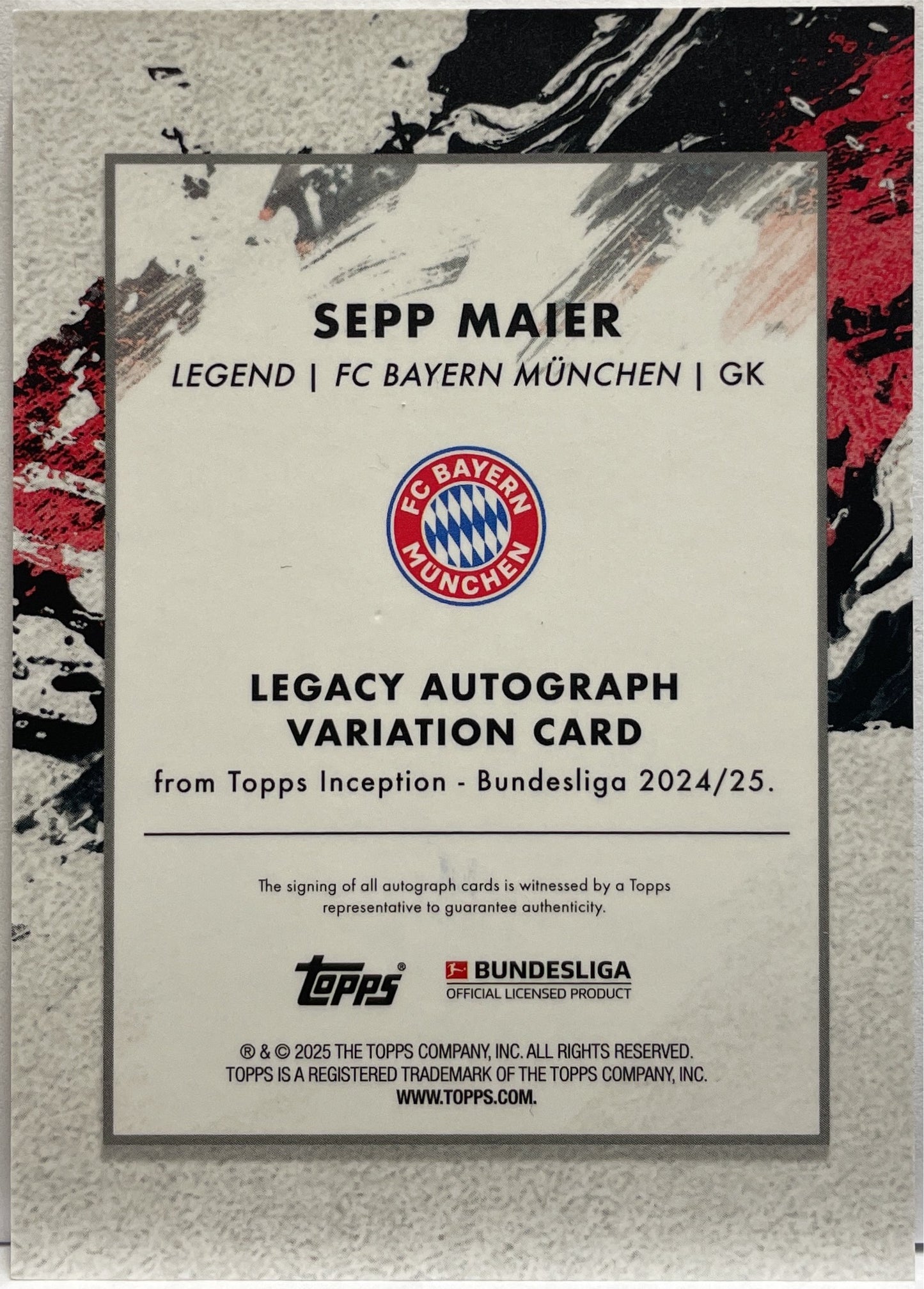 Sepp Maier 16/25 Autograph Legacy Orange Topps Inception Bundesliga 2024/25