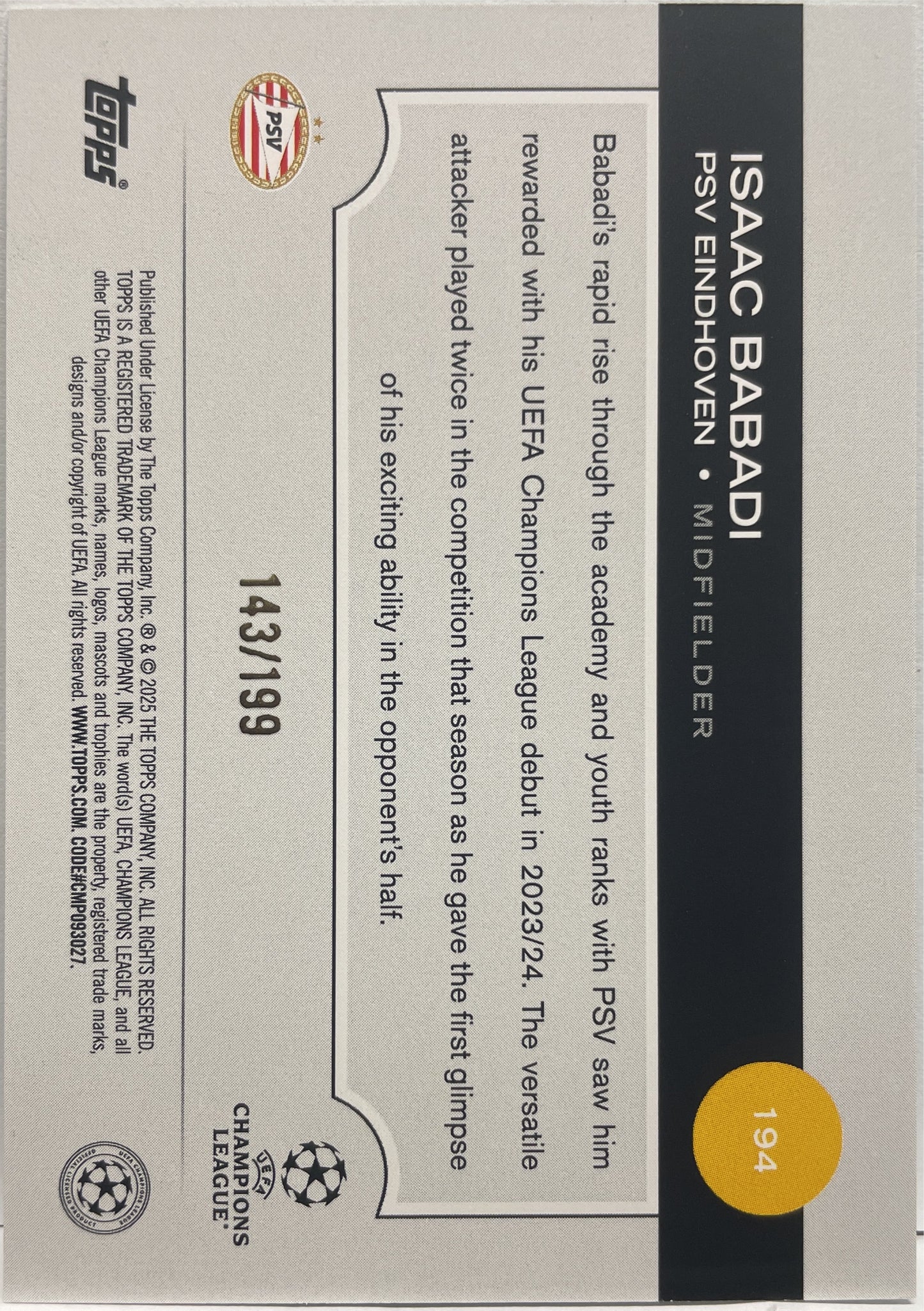 Isaac Babadi 143/199 Future Stars Green Topps UCC 2024/25