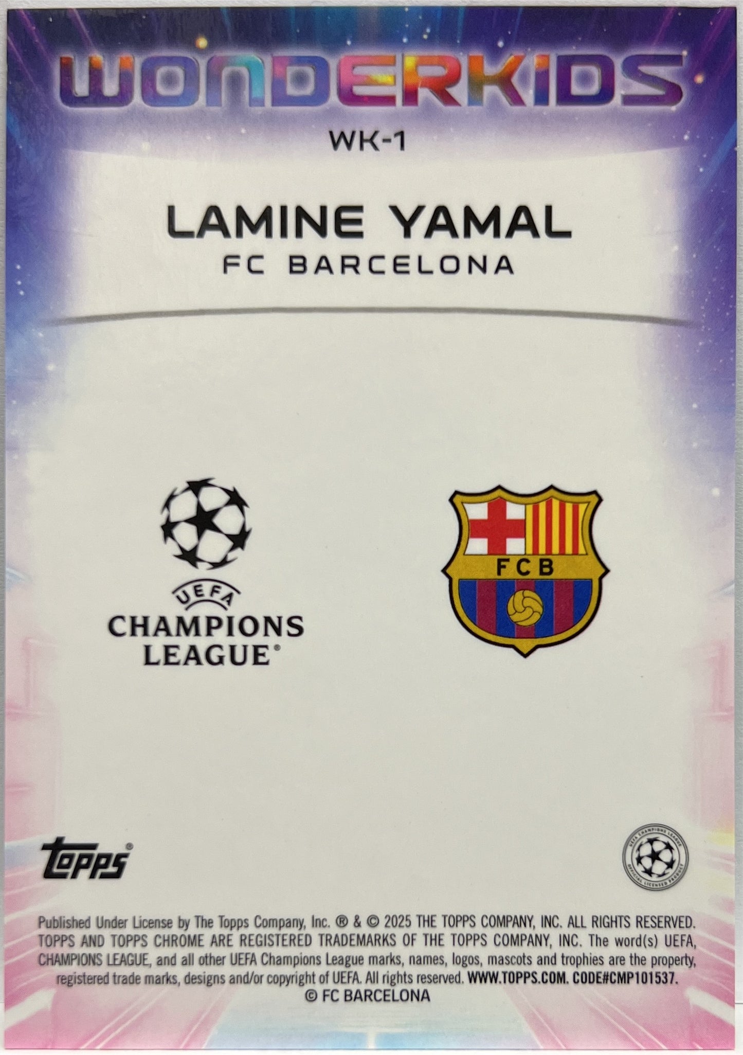 Lamine Yamal 188/199 Wonderkids Aqua Topps Chrome UCC 2024/25