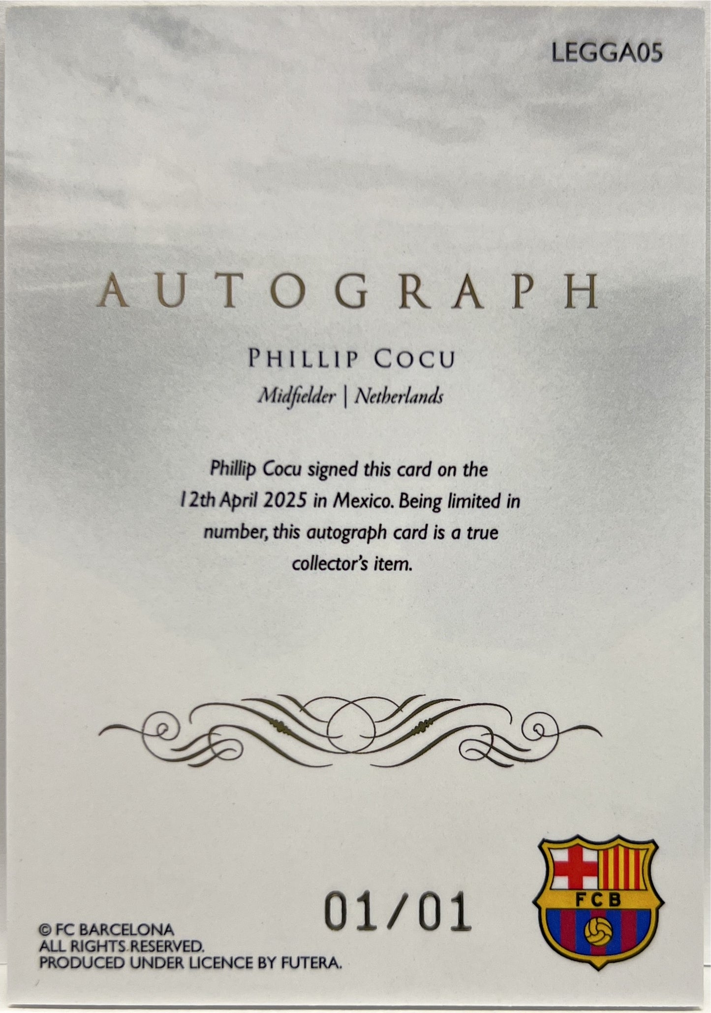 Phillip Cocu 1/1 One Of One Autograph On Card Gold Plate Futera FC Barcelona FX 2024/25