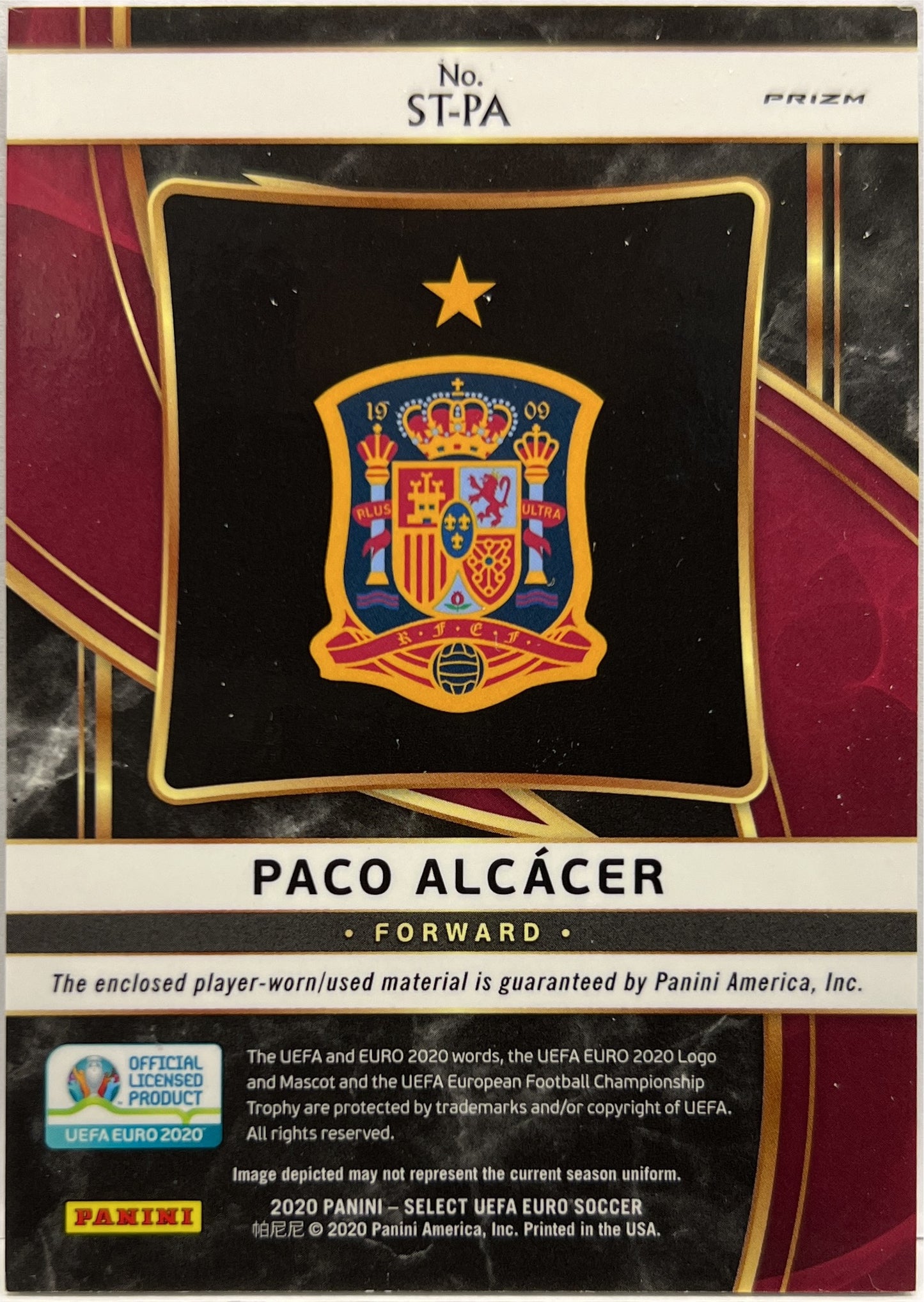 Paco Alcacer Player Worn Patch Stars Select Uefa Euro 2020