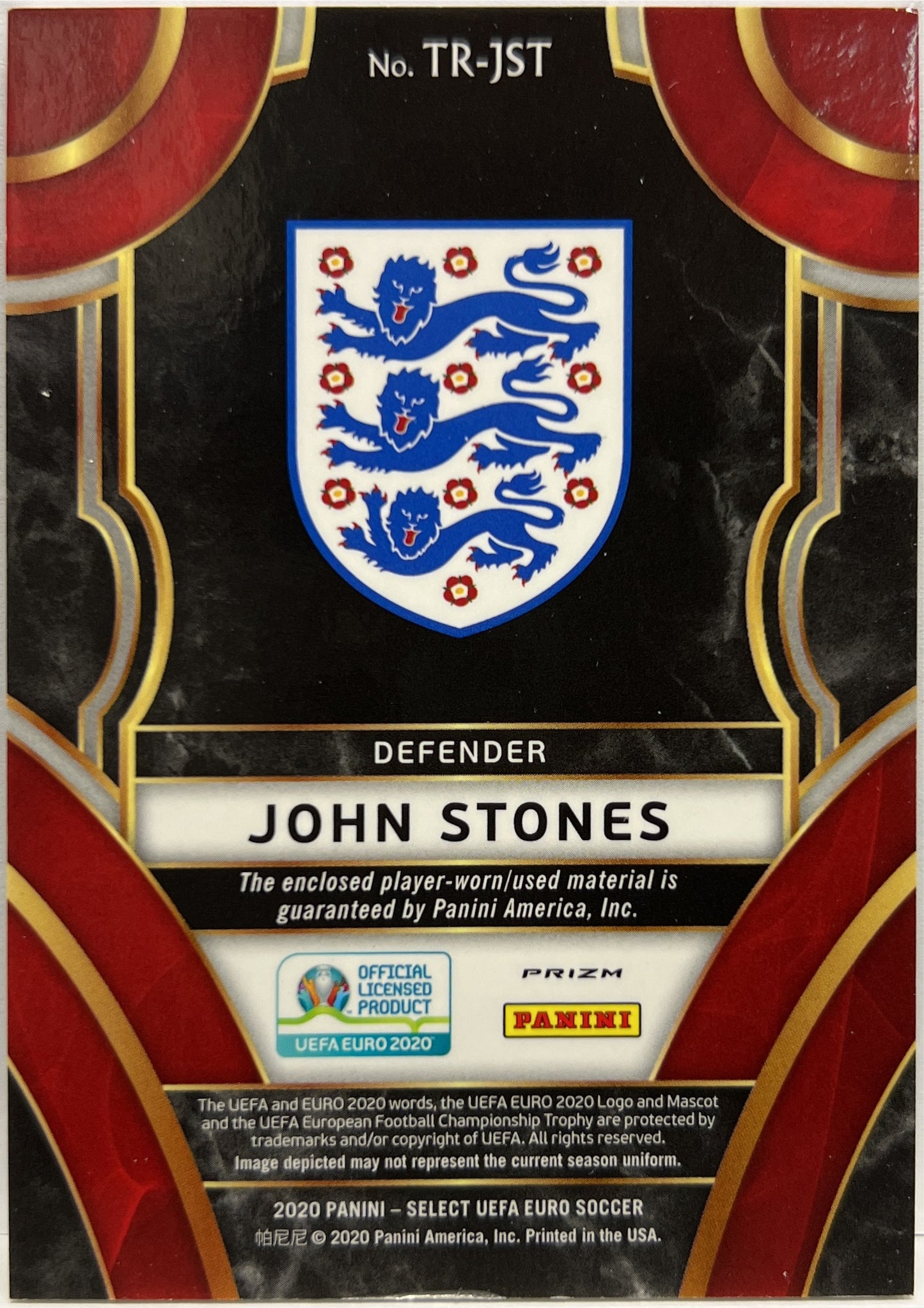 John Stones Player Worn Patch Triumph Select Uefa Euro 2020