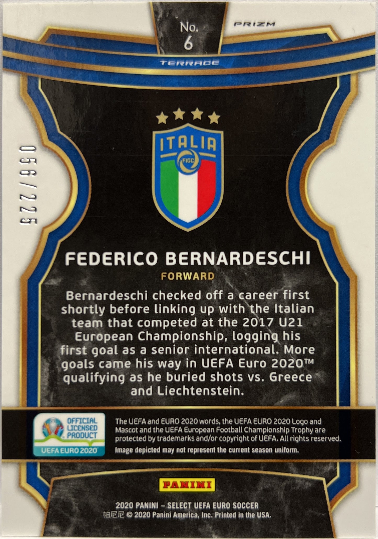 Federico Bernardeschi 56/225 Terrace Blue Prizm Select Uefa Euro 2020