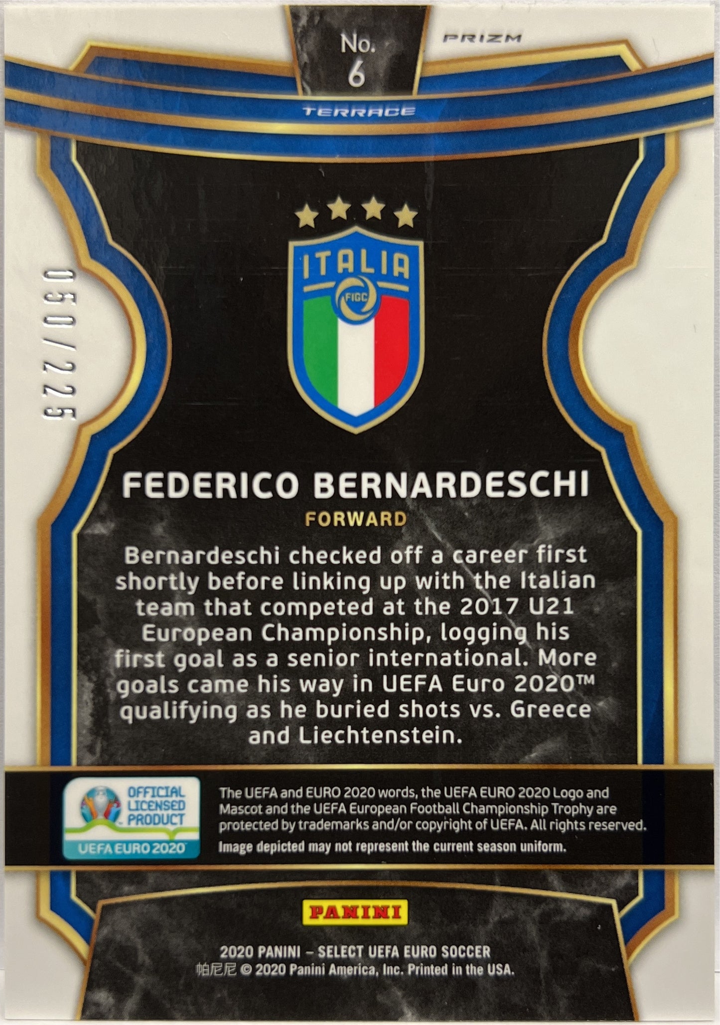 Federico Bernardeschi 50/225 Terrace Blue Prizm Select Uefa Euro 2020