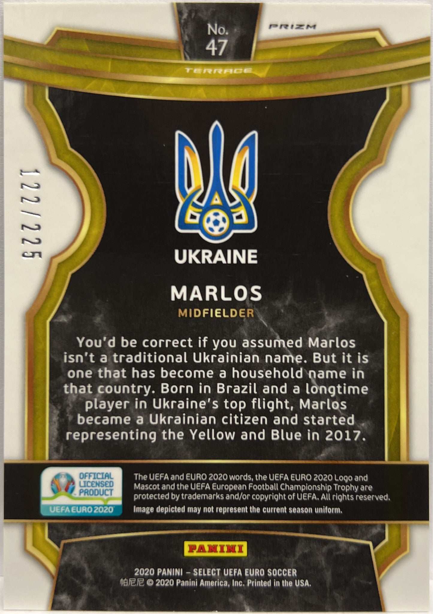 Marlos 122/225 Terrace Blue Prizm Select Uefa Euro 2020