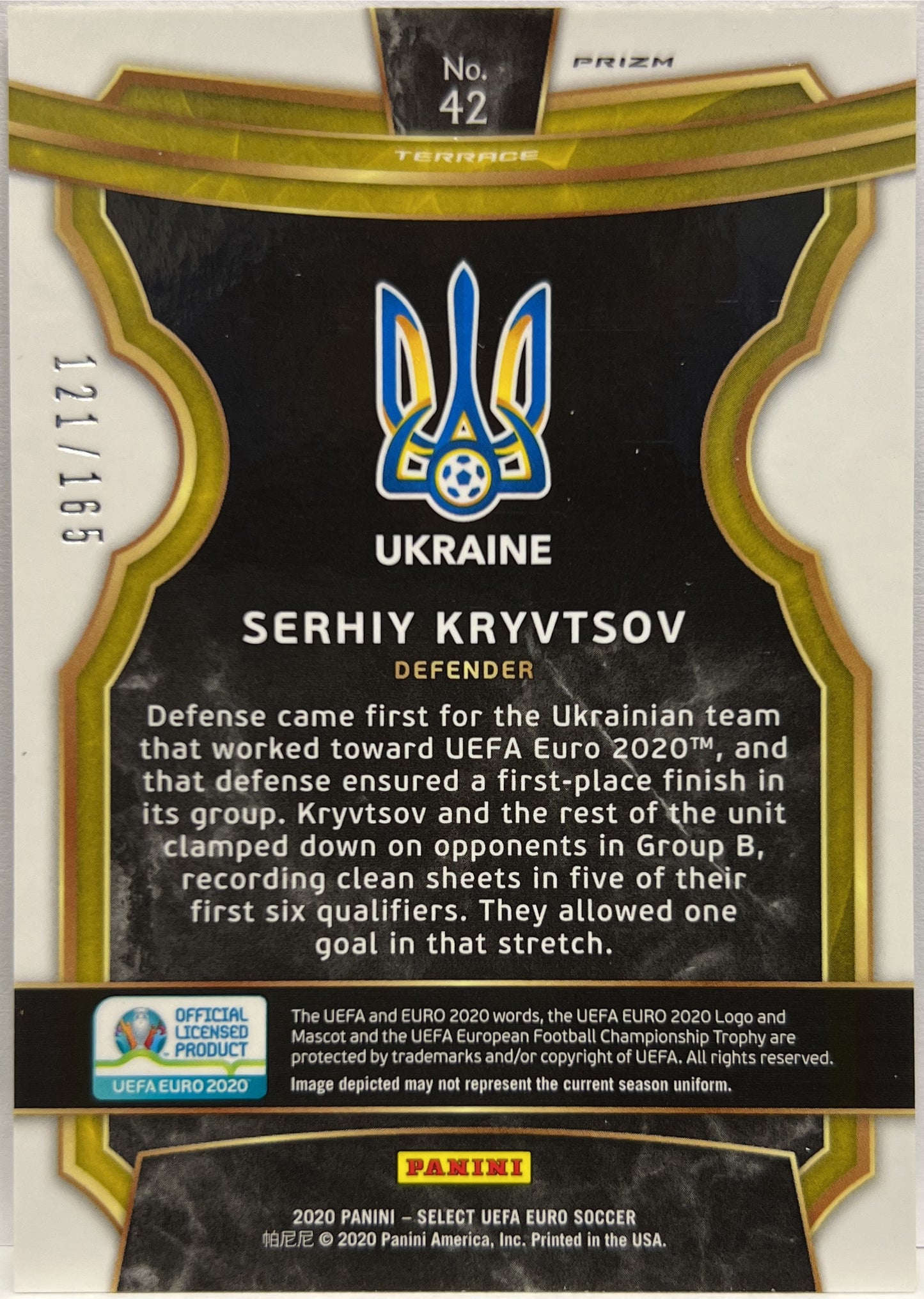Serhiy Kryvtsov 121/165 Rookie Terrace Maroon Prizm Select Uefa Euro 2020