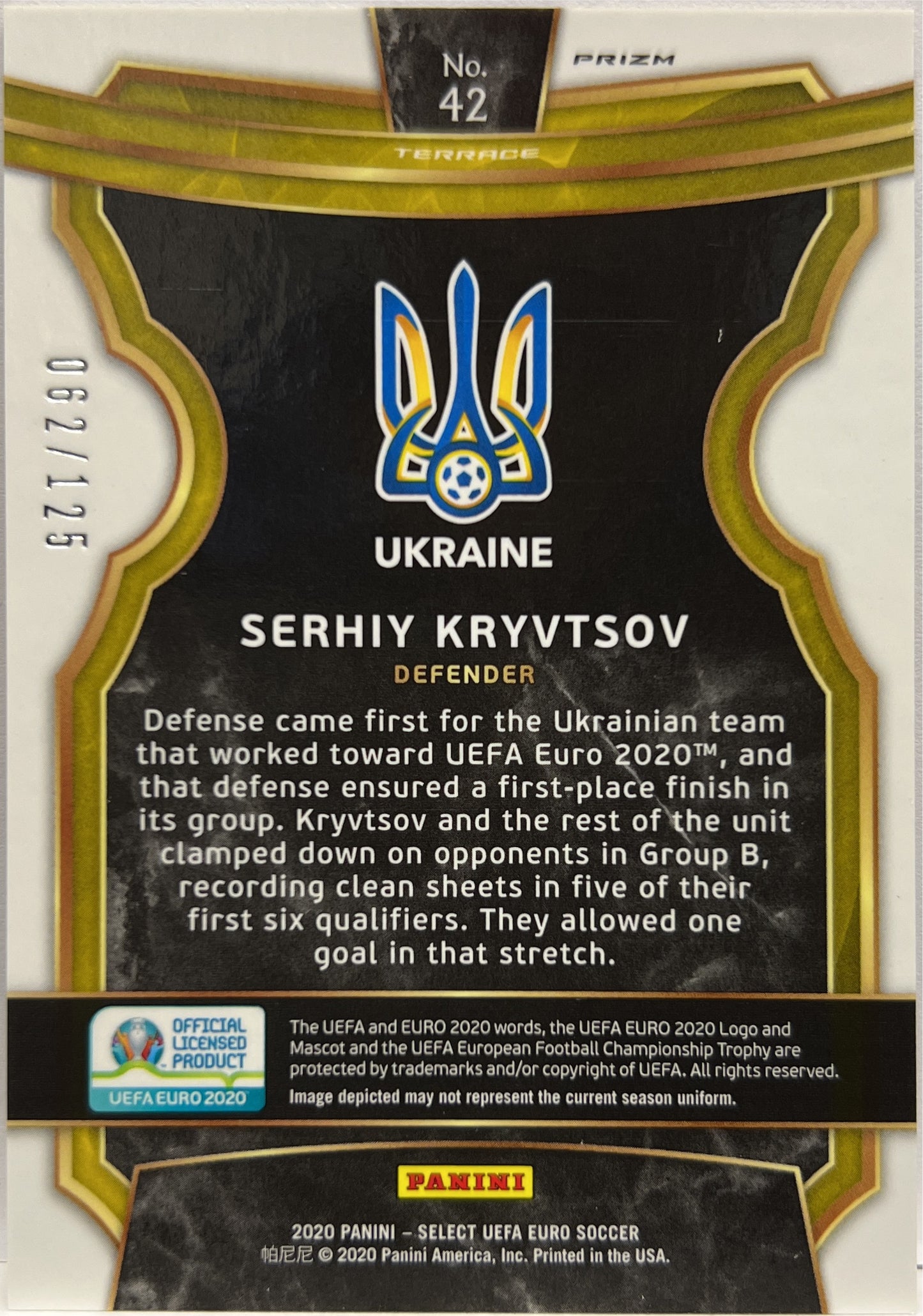 Serhiy Kryvtsov 62/125 Rookie Terrace Orange Prizm Select Uefa Euro 2020
