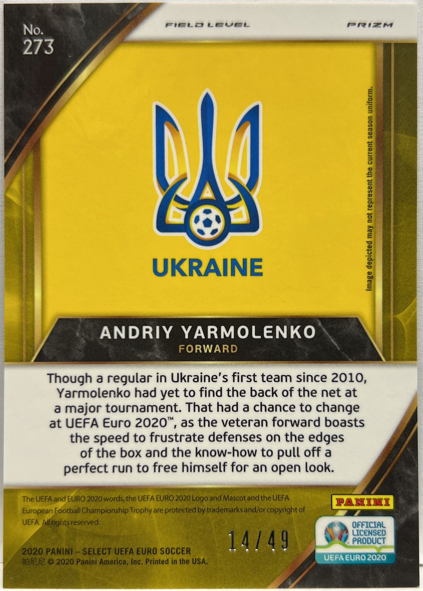 Andriy Yarmolenko 14/49 Copper Prizm Select Uefa Euro 2020