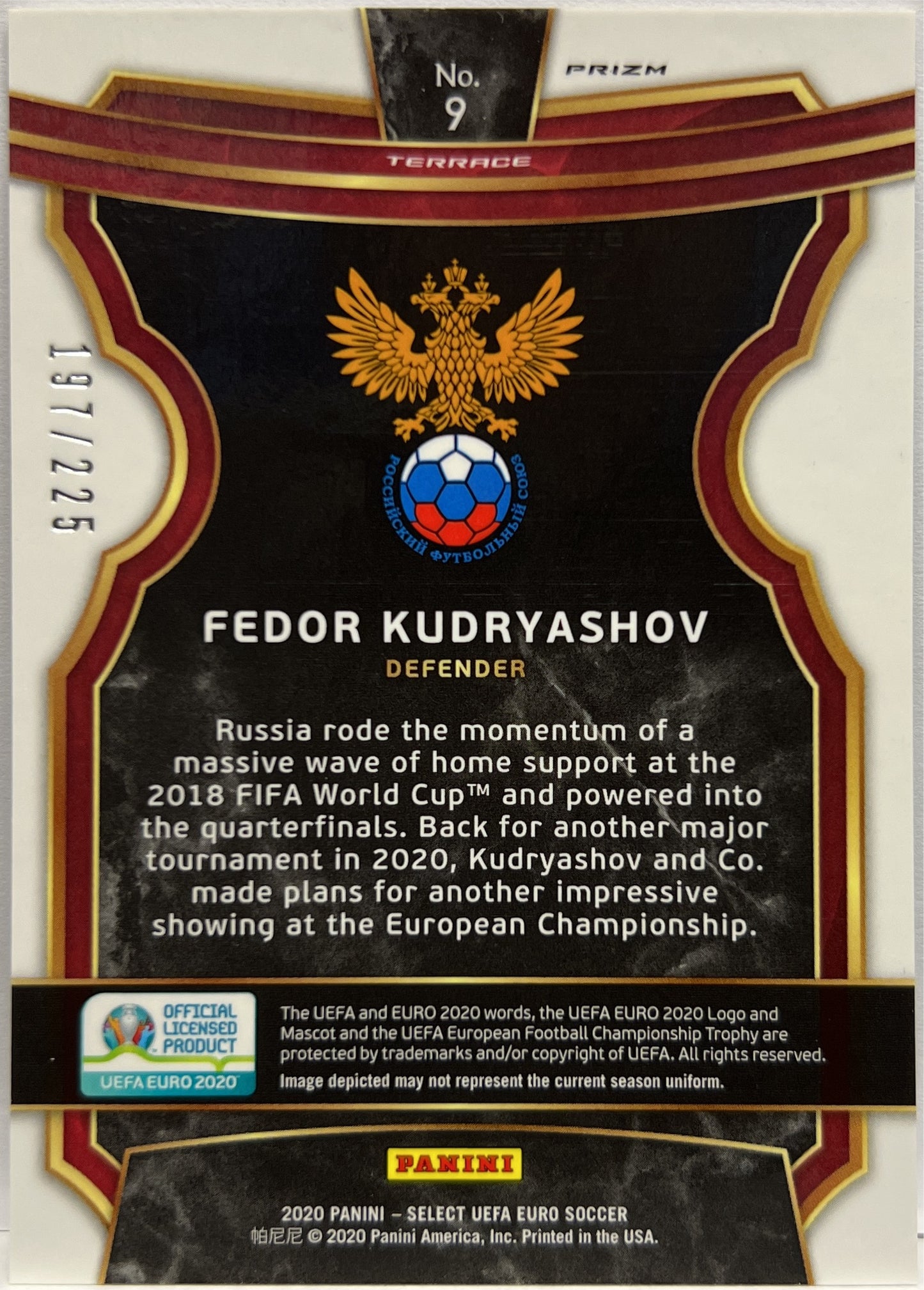 Fedor Kudryashov 197/225 Rookie Terrace Blue Prizm Select Uefa Euro 2020