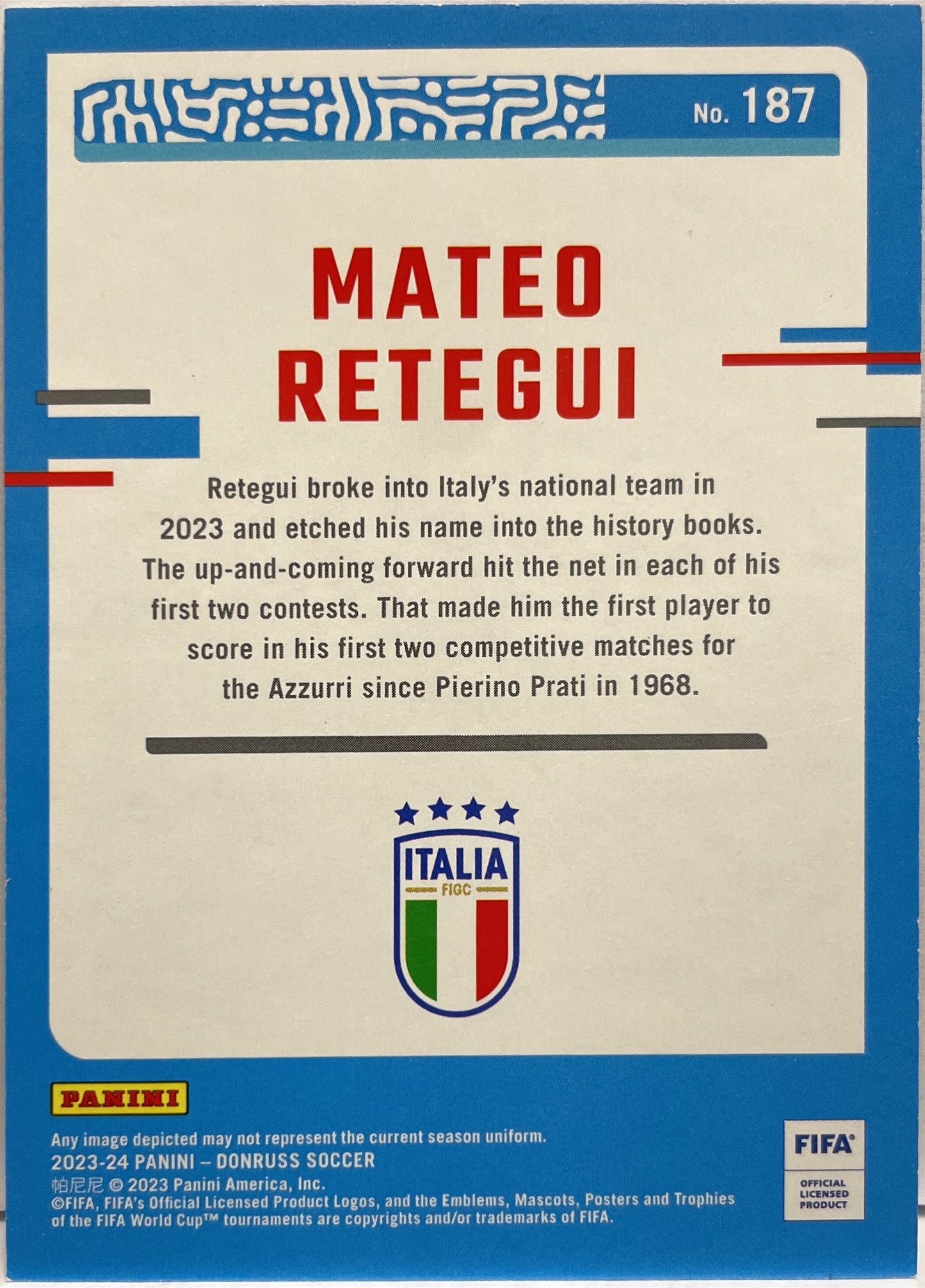 Mateo Retegui 6/25 Rated Rookie Purple Panini Donruss FIfa 2023/24