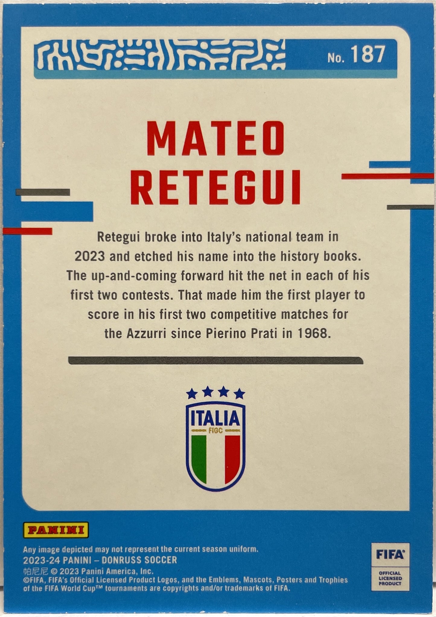 Mateo Retegui 45/99 Rated Rookie Pink Cubic Panini Donruss FIfa 2023/24