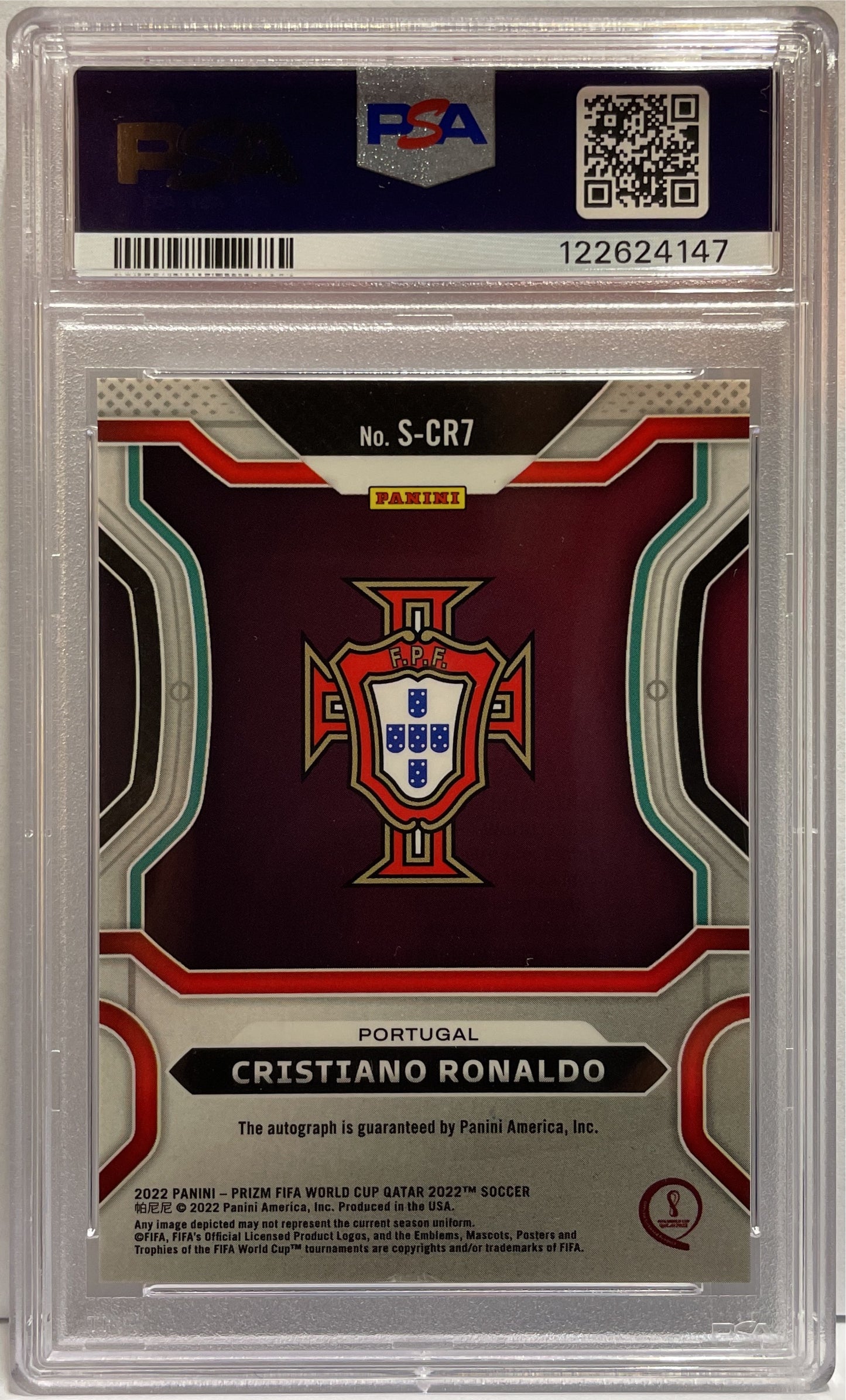Cristiano Ronaldo Autograph Signatures Panini Prizm World Cup Qatar 2022 PSA 7