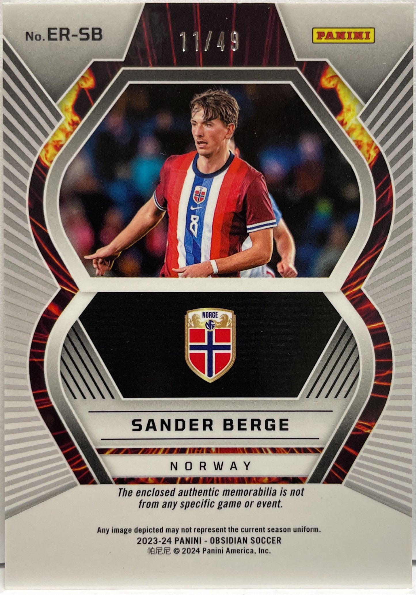 Sander Berge 11/49 Patch Eruption Panini Obsidian 2023/24