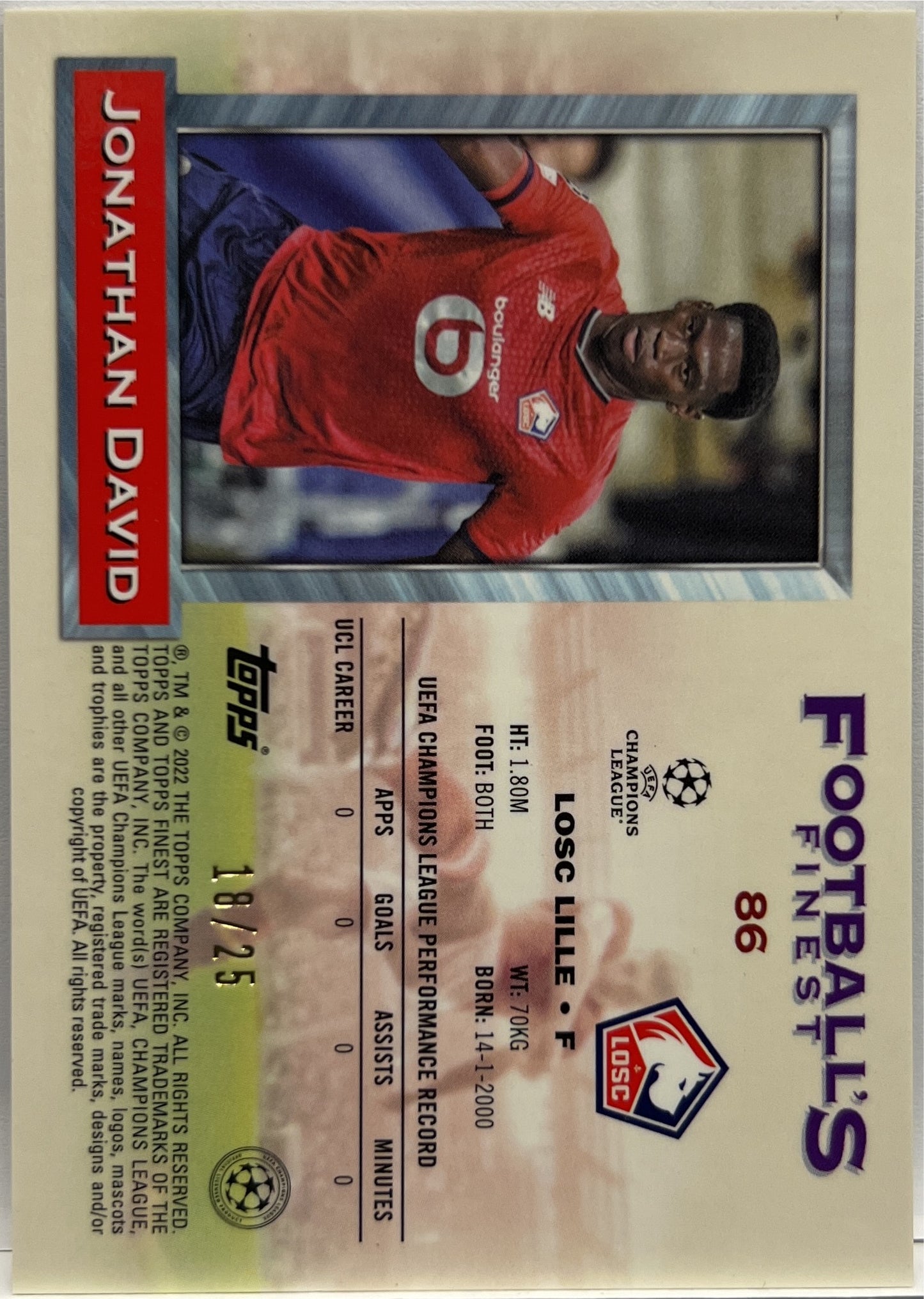 Jonathan David 18/25 Rookie Football's Finest Topps Finest Flashback 2021/22