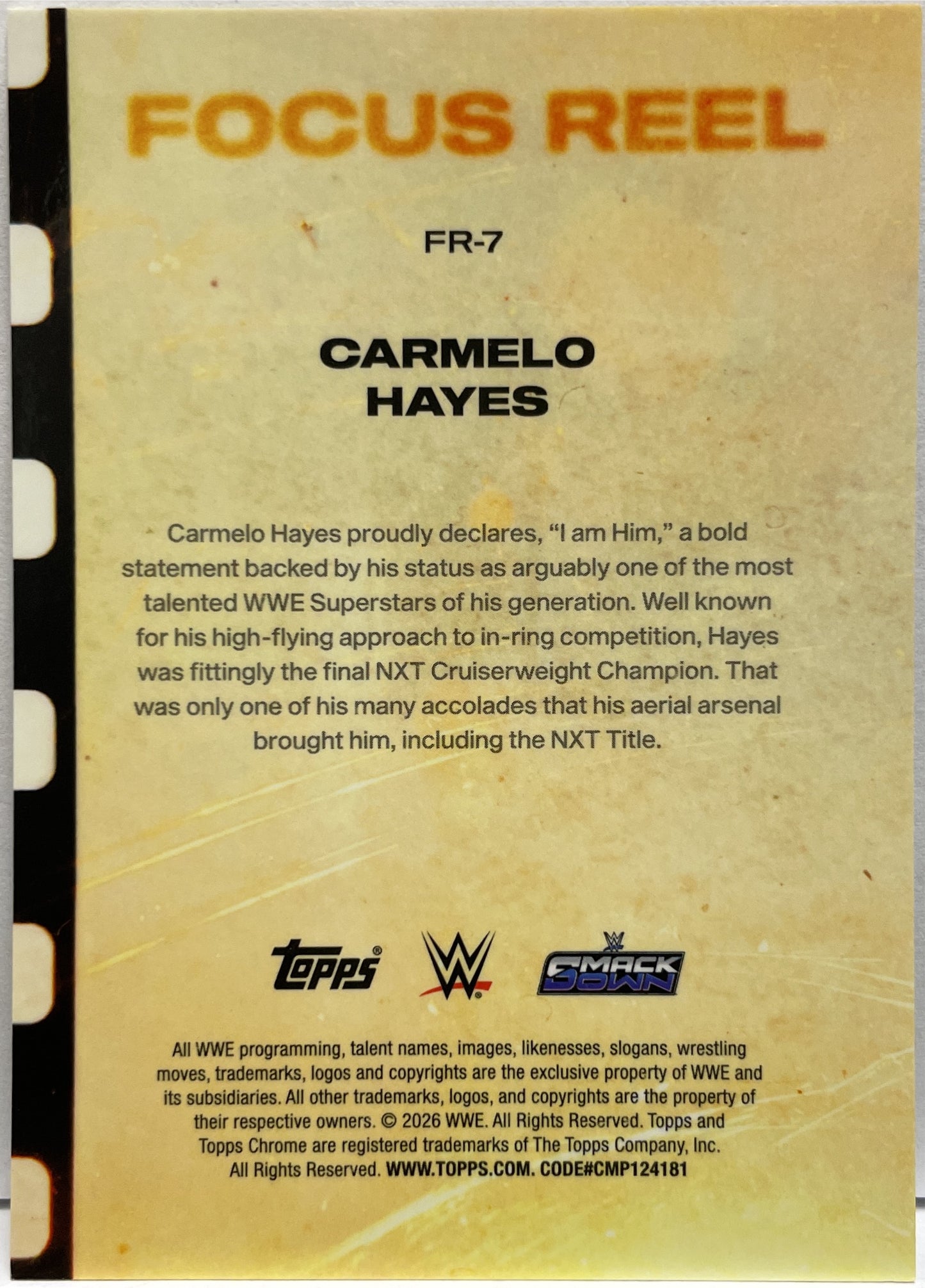 Carmelo Hayes 33/50 Focus Reel Gold Topps Chrome WWE Logofractor 2026